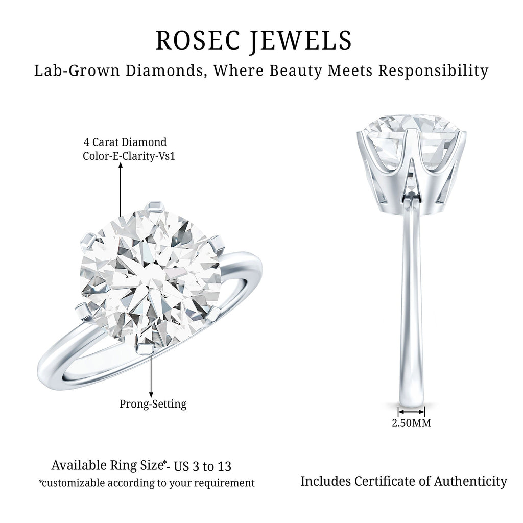 4 Carat Lab Created Diamond Solitaire Engagement Ring with IGI Certificate