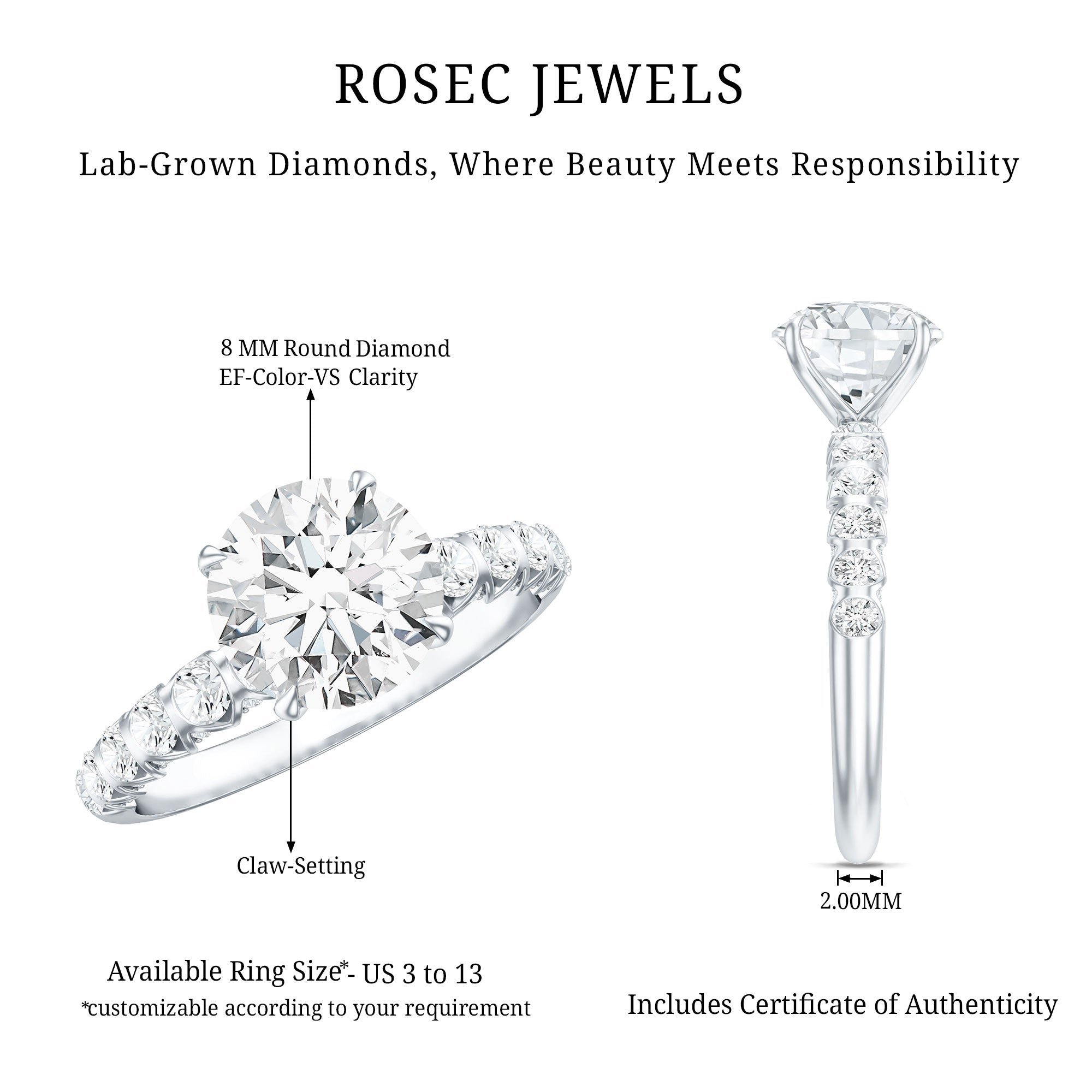 2 Carat Lab Grown Diamond Round Engagement Ring with IGI Certificate