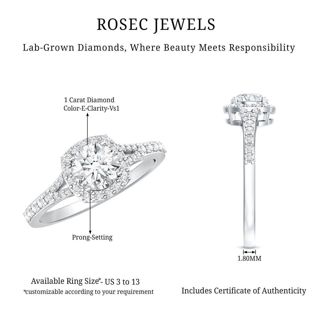 IGI Certified 1 Carat Lab Grown Diamond Halo Engagement Ring for Women