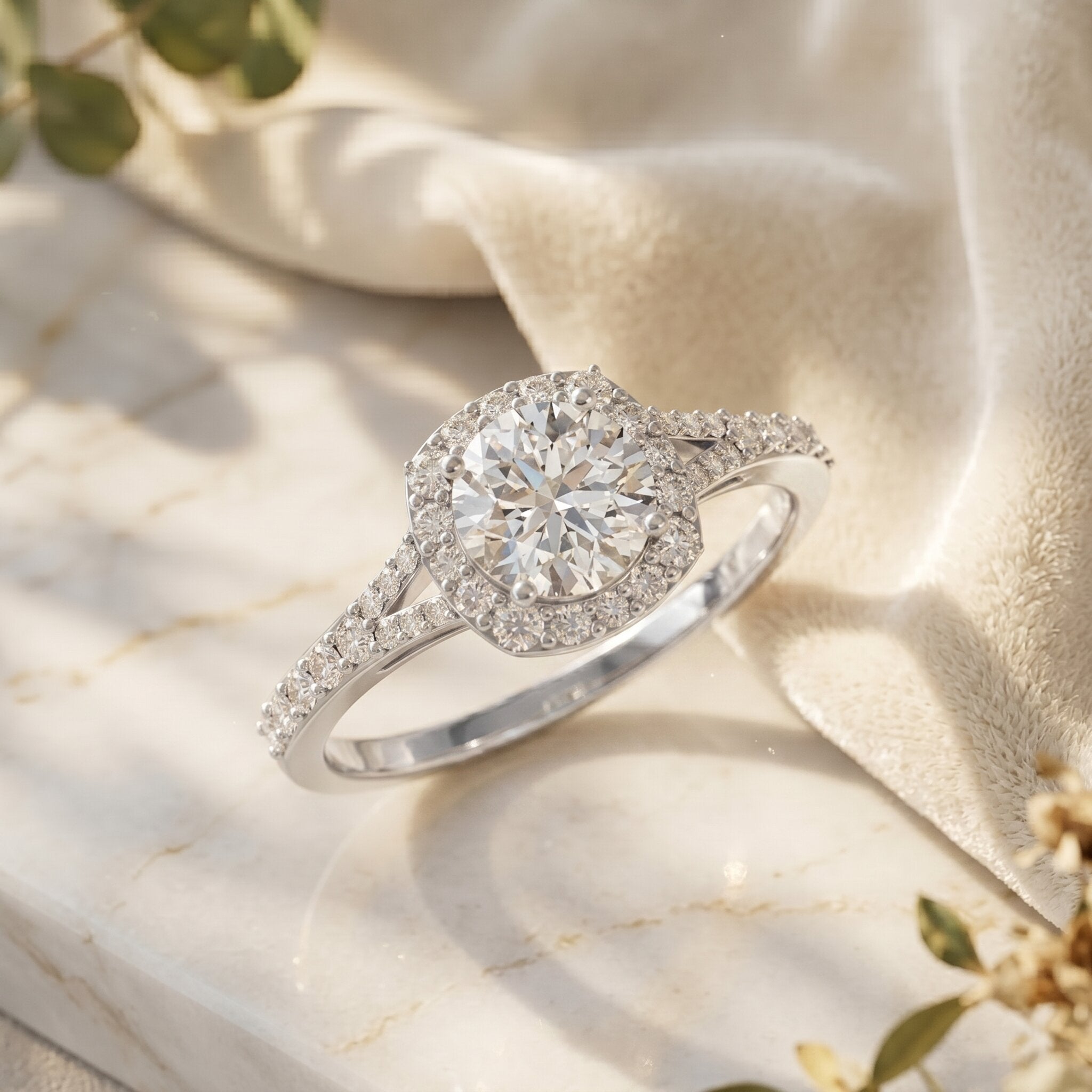 IGI Certified 1 Carat Lab Grown Diamond Halo Engagement Ring for Women