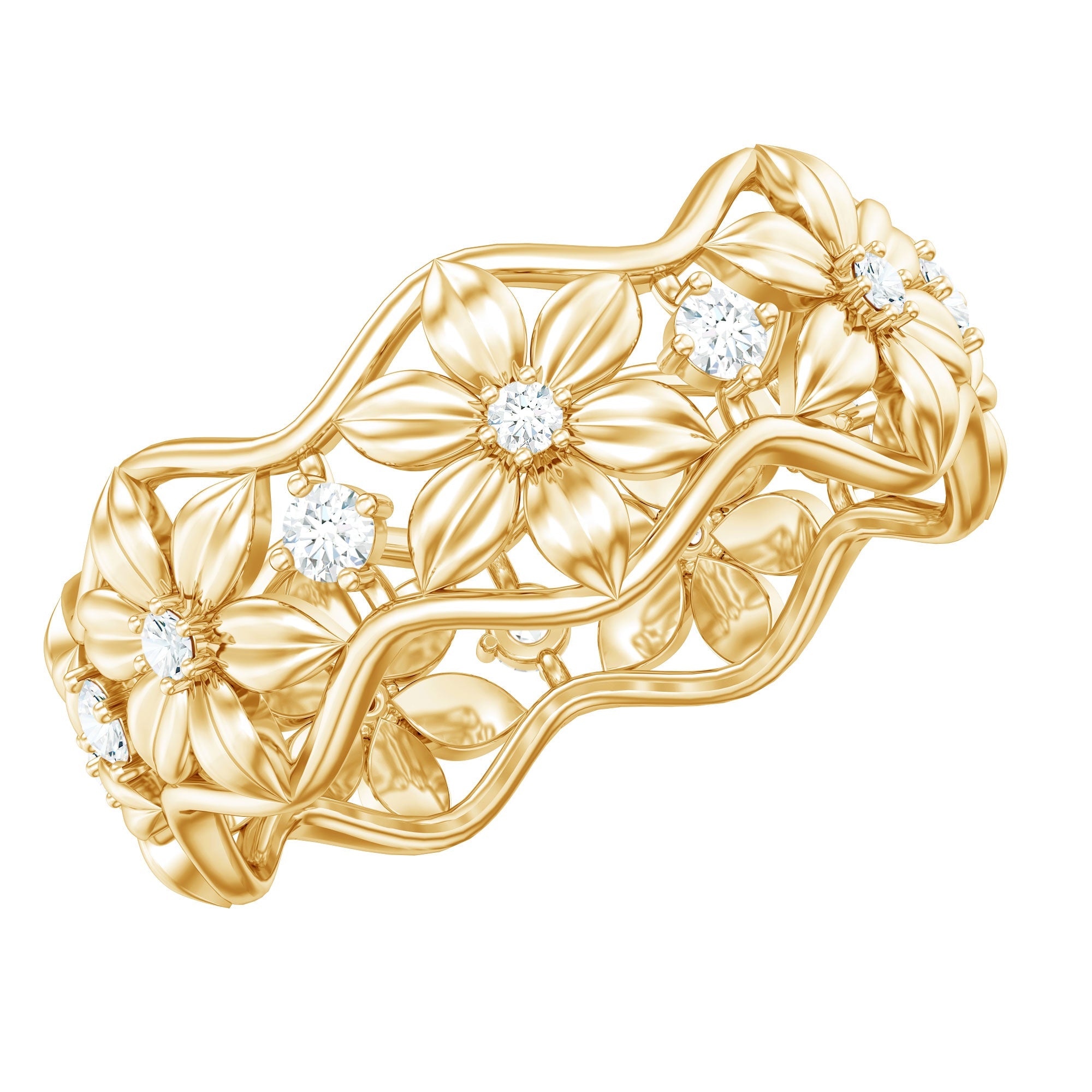 Natural Diamond Flower Wedding Band Ring With Certificate | Rings | Wiccan Center
