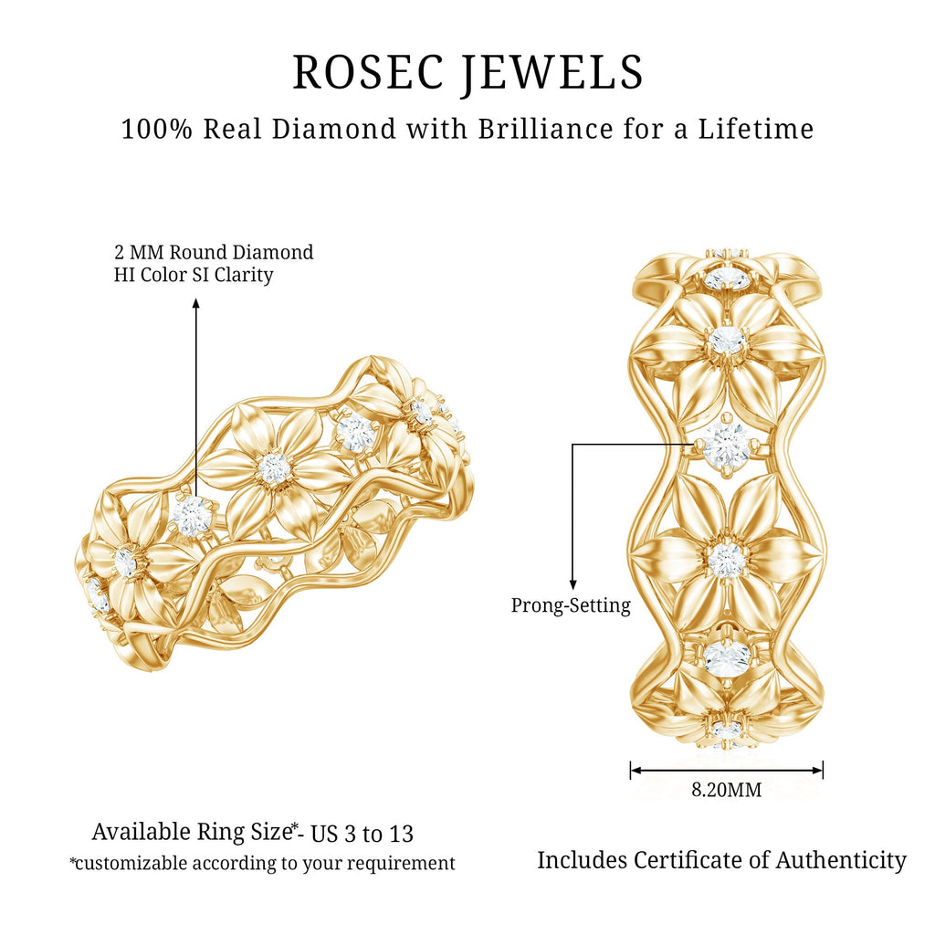 Natural Diamond Flower Wedding Band Ring With Certificate