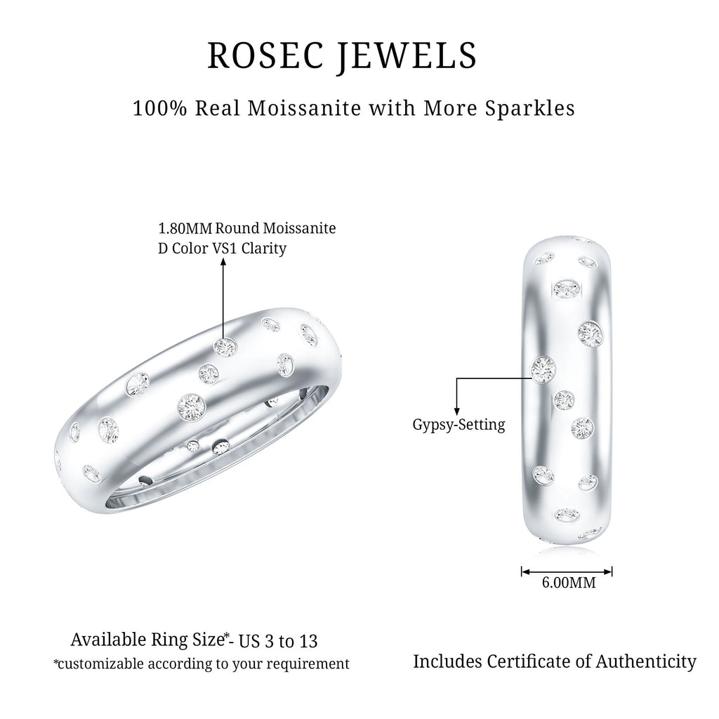 Scatter Moissanite Wedding Wide Band Ring