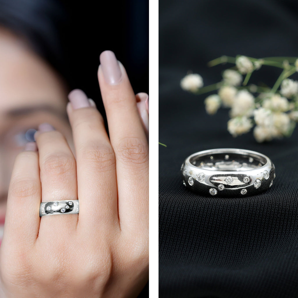 Scatter Moissanite Wedding Wide Band Ring
