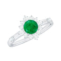 0.4 Carat Round Shape Emerald Promise Ring with Diamond Halo