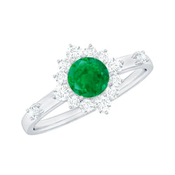 0.4 Carat Round Shape Emerald Promise Ring with Diamond Halo | Rings | Wiccan Center
