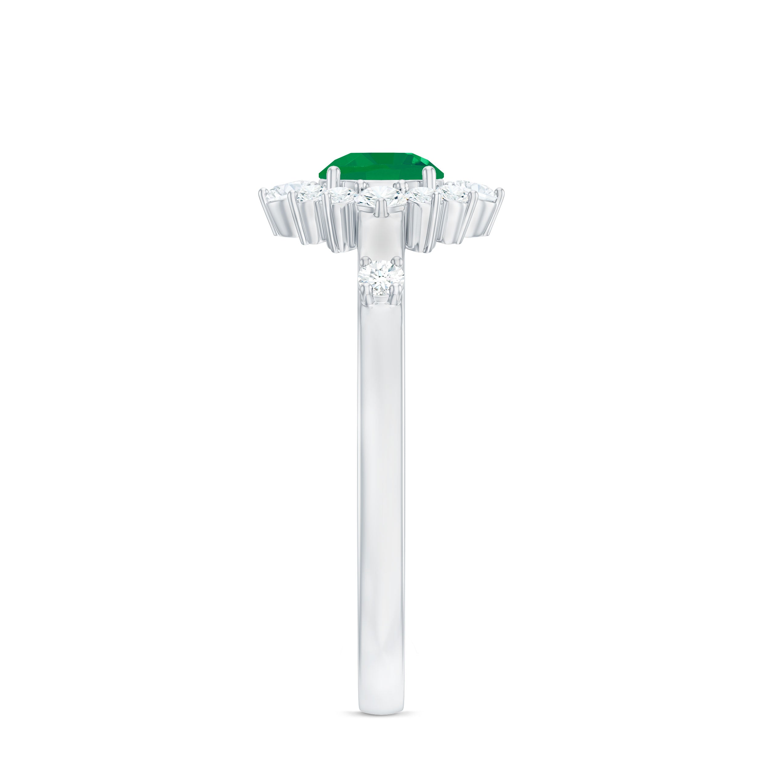 0.4 Carat Round Shape Emerald Promise Ring with Diamond Halo