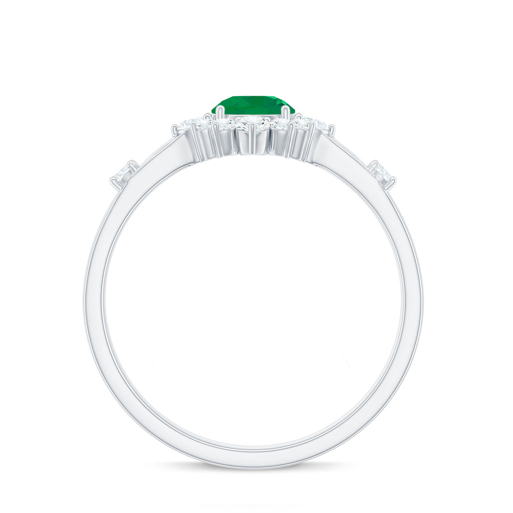 0.4 Carat Round Shape Emerald Promise Ring with Diamond Halo