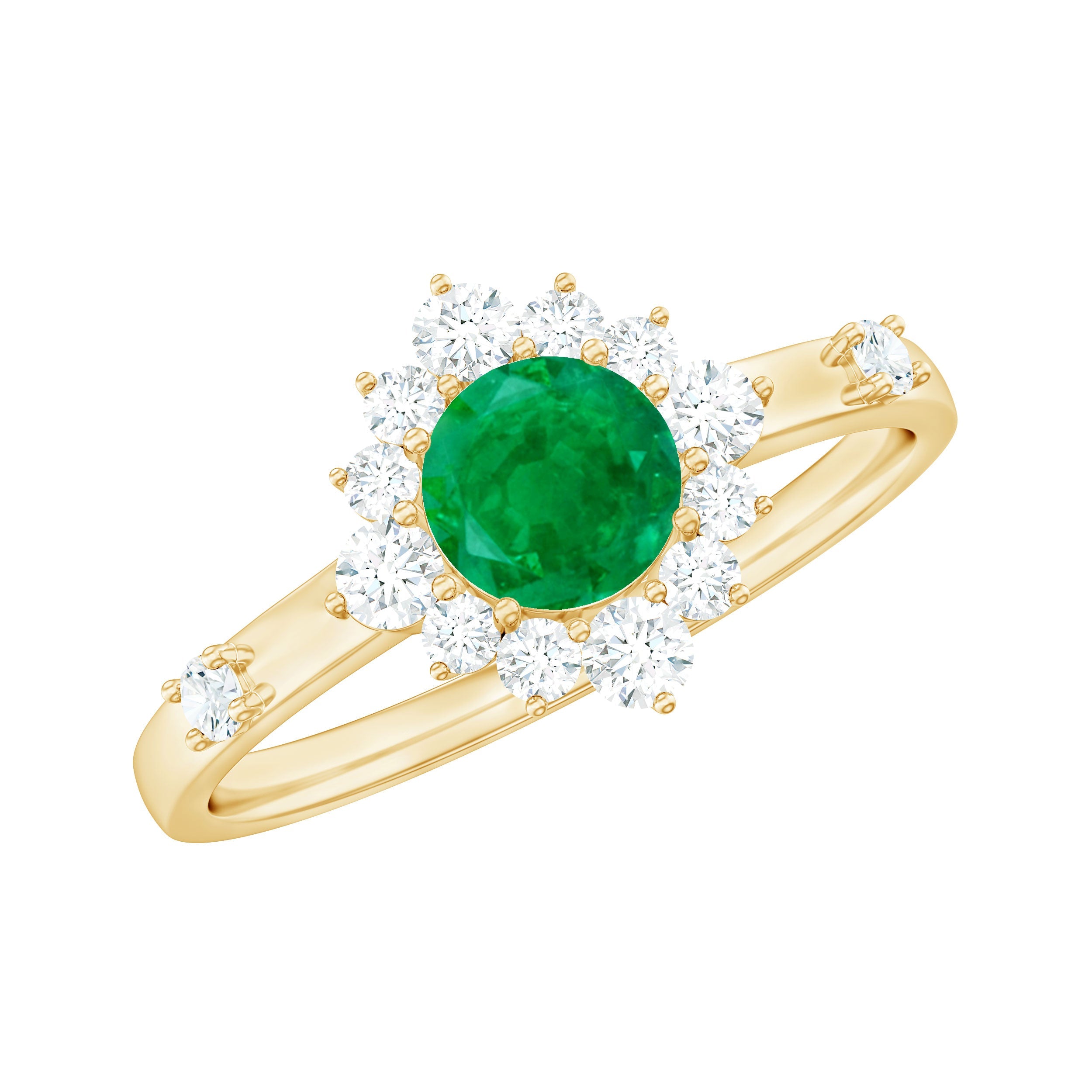 0.4 Carat Round Shape Emerald Promise Ring with Diamond Halo | Rings | Wiccan Center