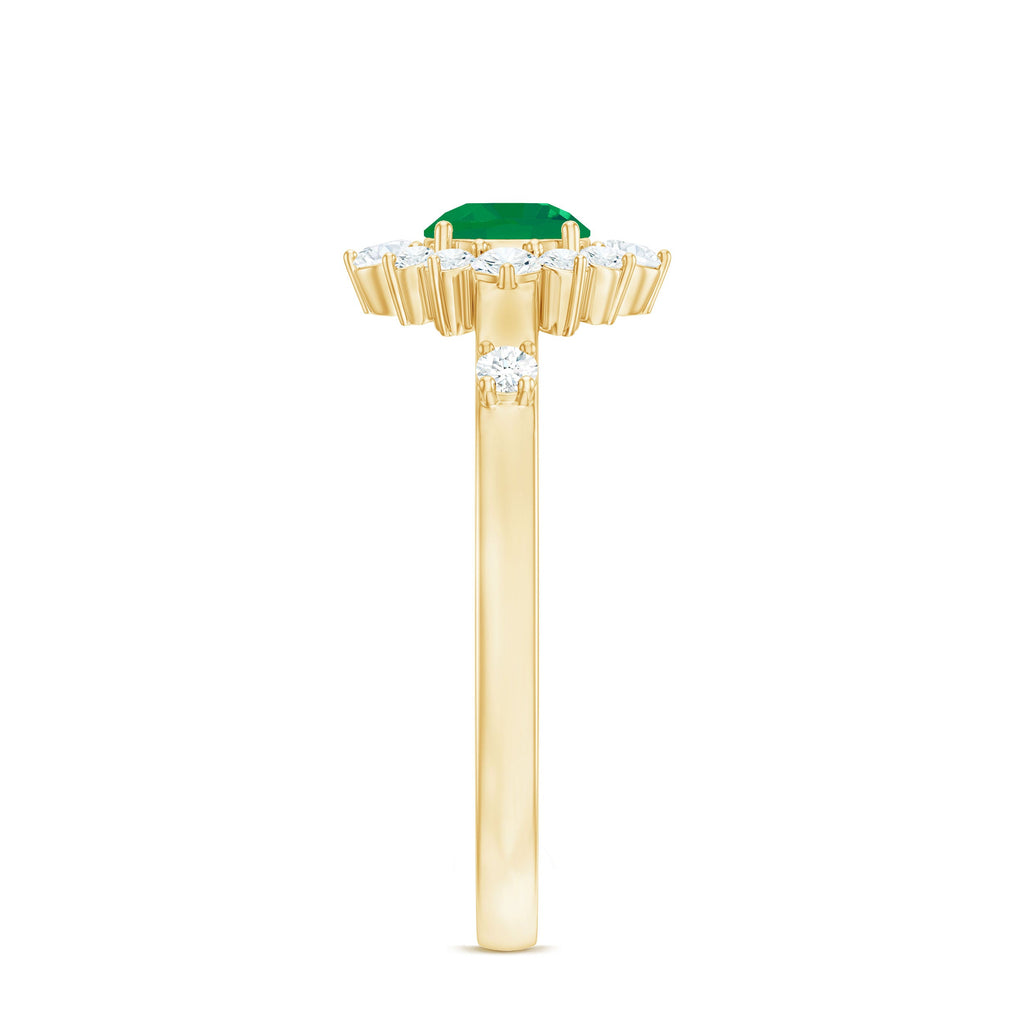 0.4 Carat Round Shape Emerald Promise Ring with Diamond Halo