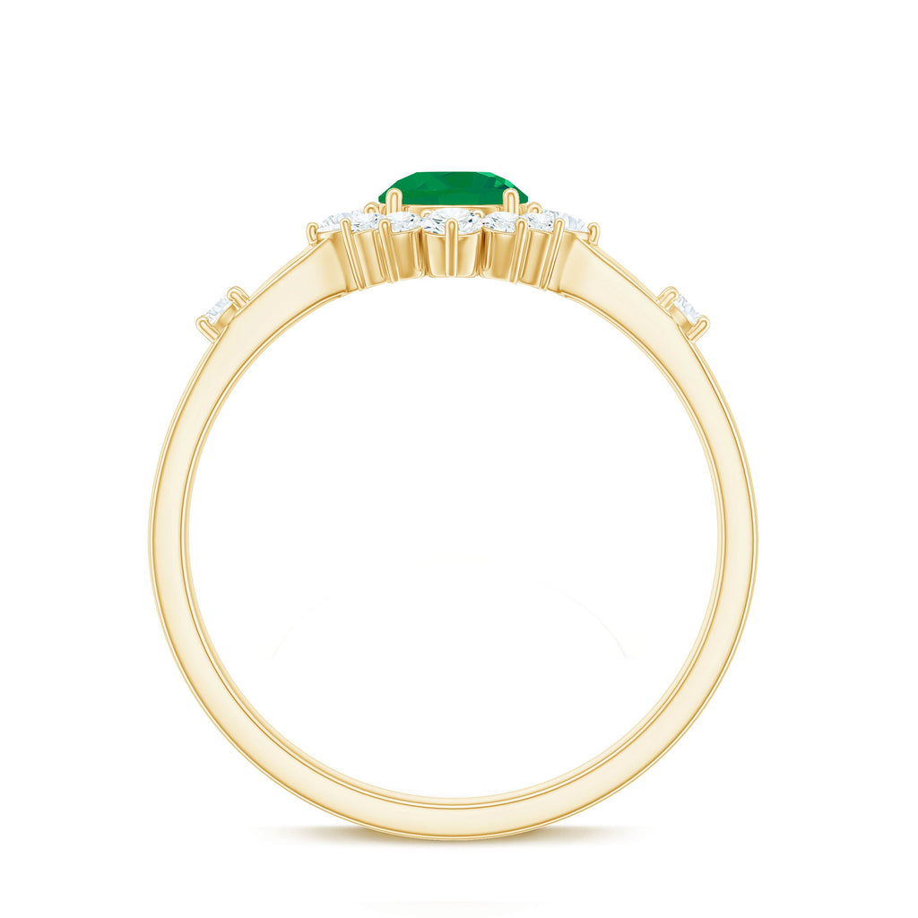 0.4 Carat Round Shape Emerald Promise Ring with Diamond Halo