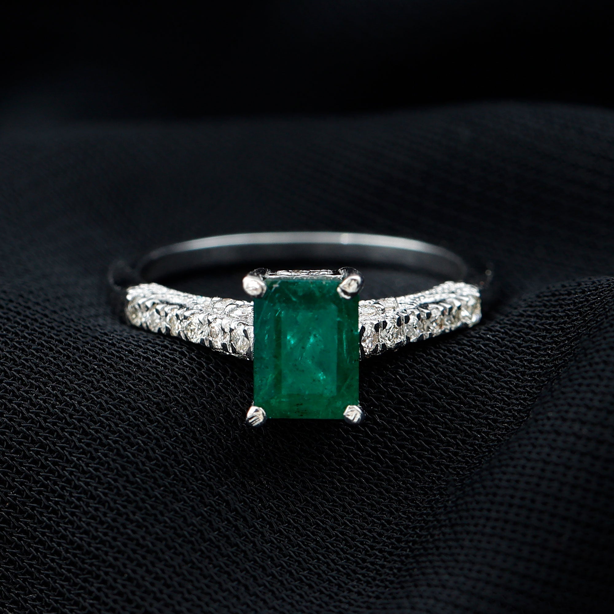 Vintage Inspired 1 Carat Emerald Cut Emerald Engagement Ring with Diamonds
