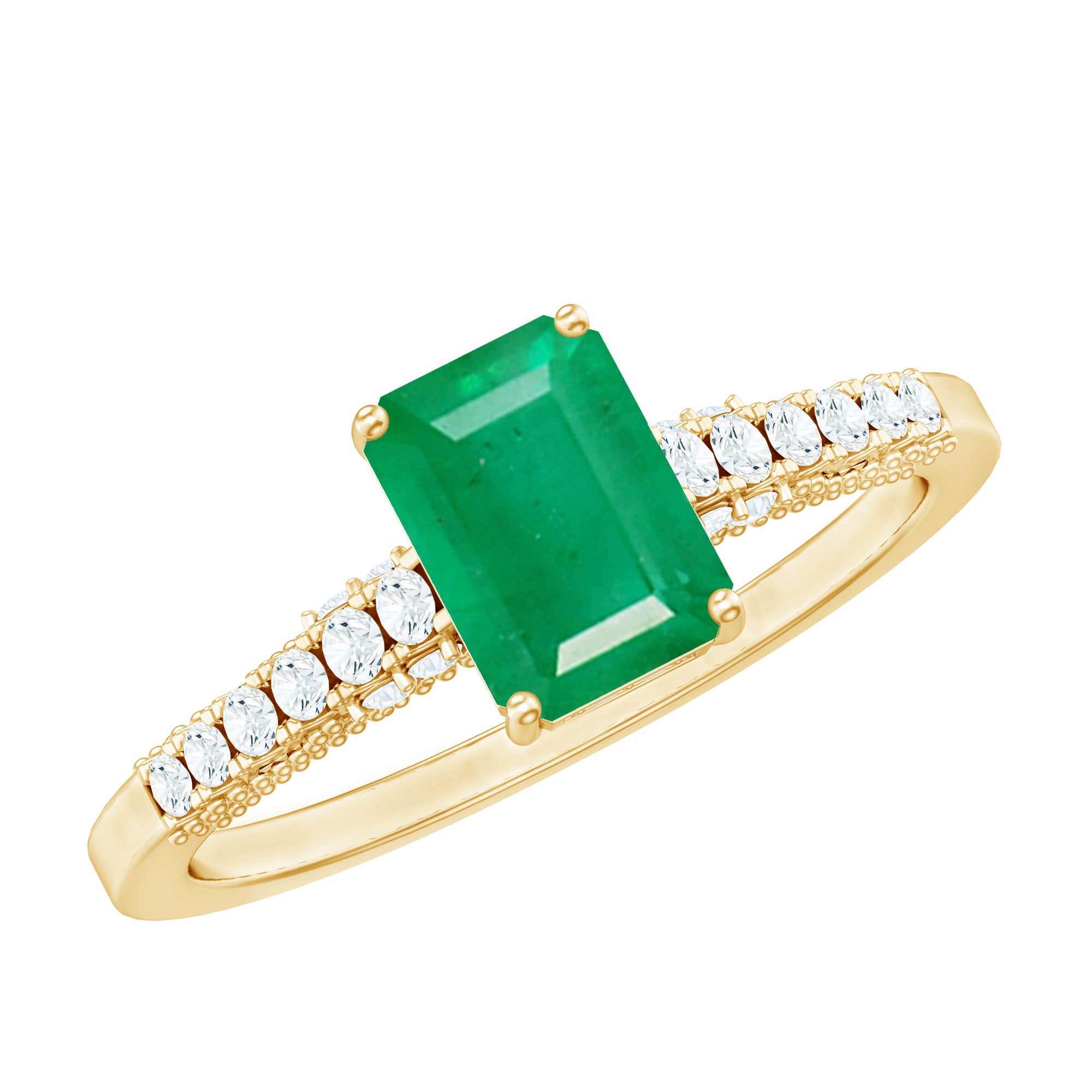 Vintage Inspired 1 Carat Emerald Cut Emerald Engagement Ring with Diamonds | Rings | Wiccan Center