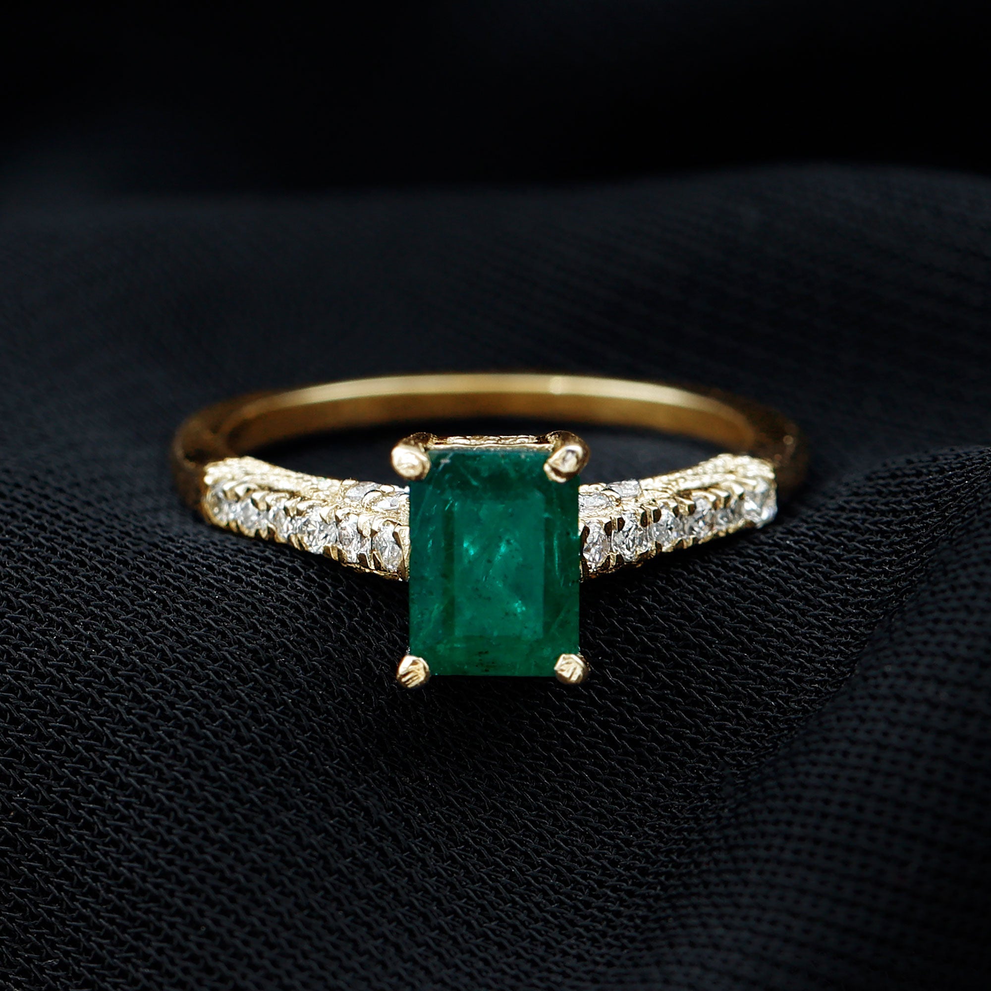 Vintage Inspired 1 Carat Emerald Cut Emerald Engagement Ring with Diamonds