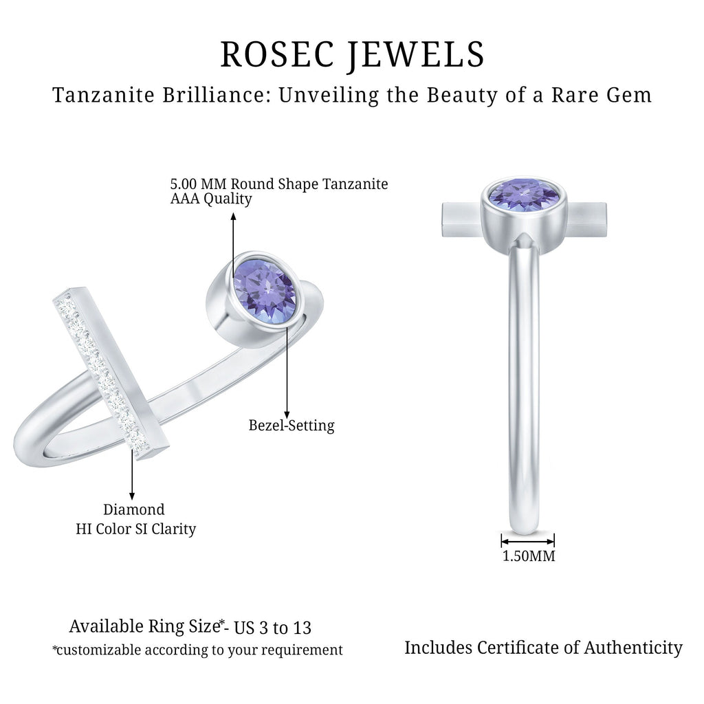 Contemporary Tanzanite Diamond Ring in Cuff Style