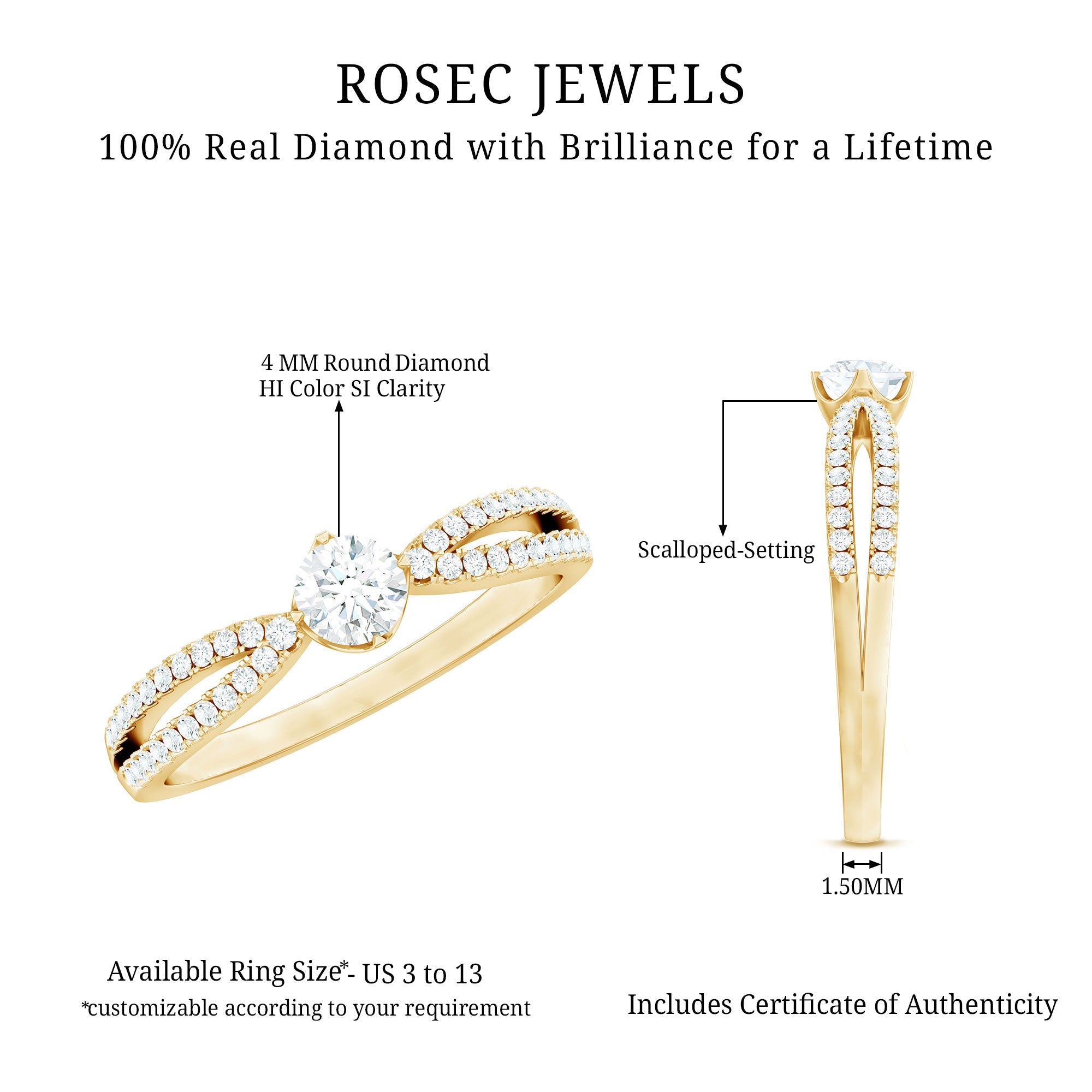 Diamond Solitaire Engagement Ring With Split Shank