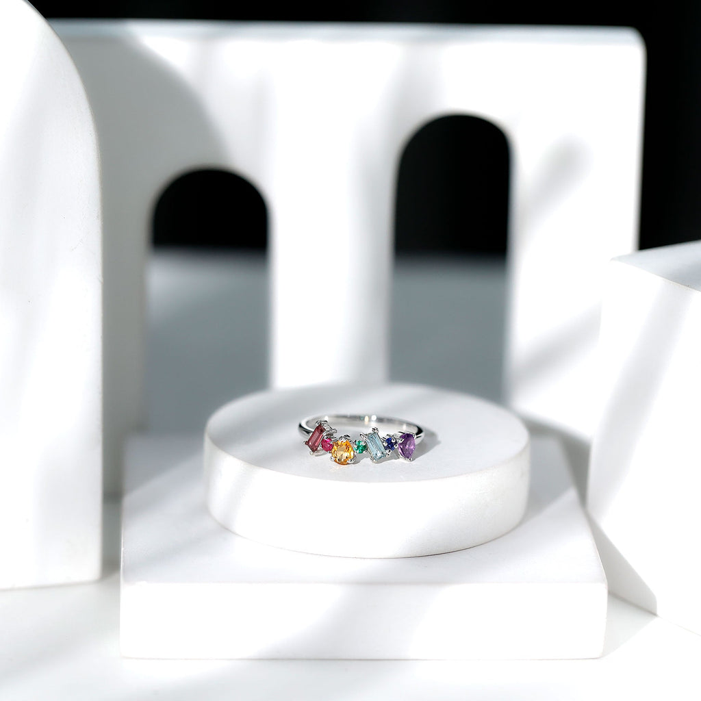Natural Multi Gemstone Promise Ring for Women