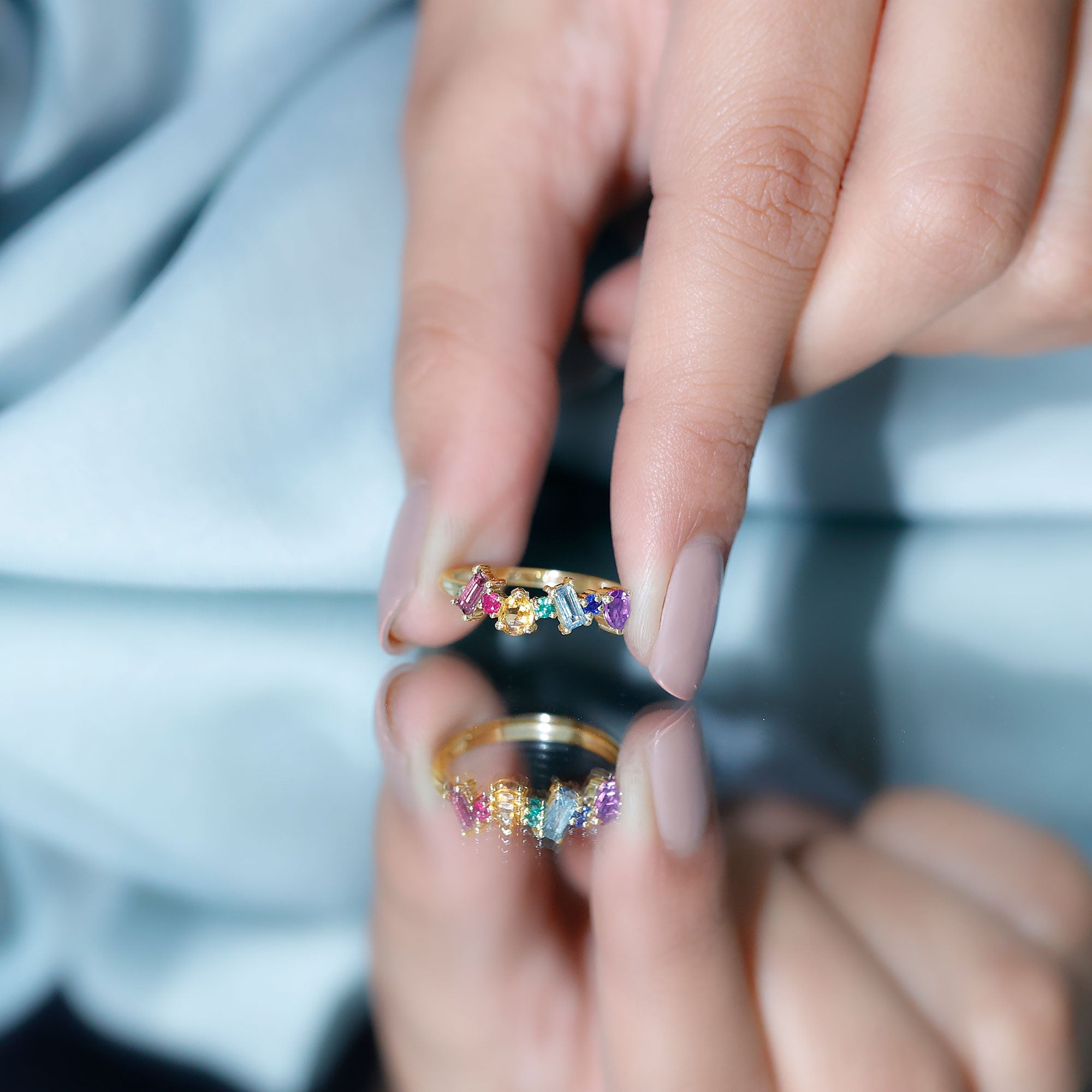 Natural Multi Gemstone Promise Ring for Women