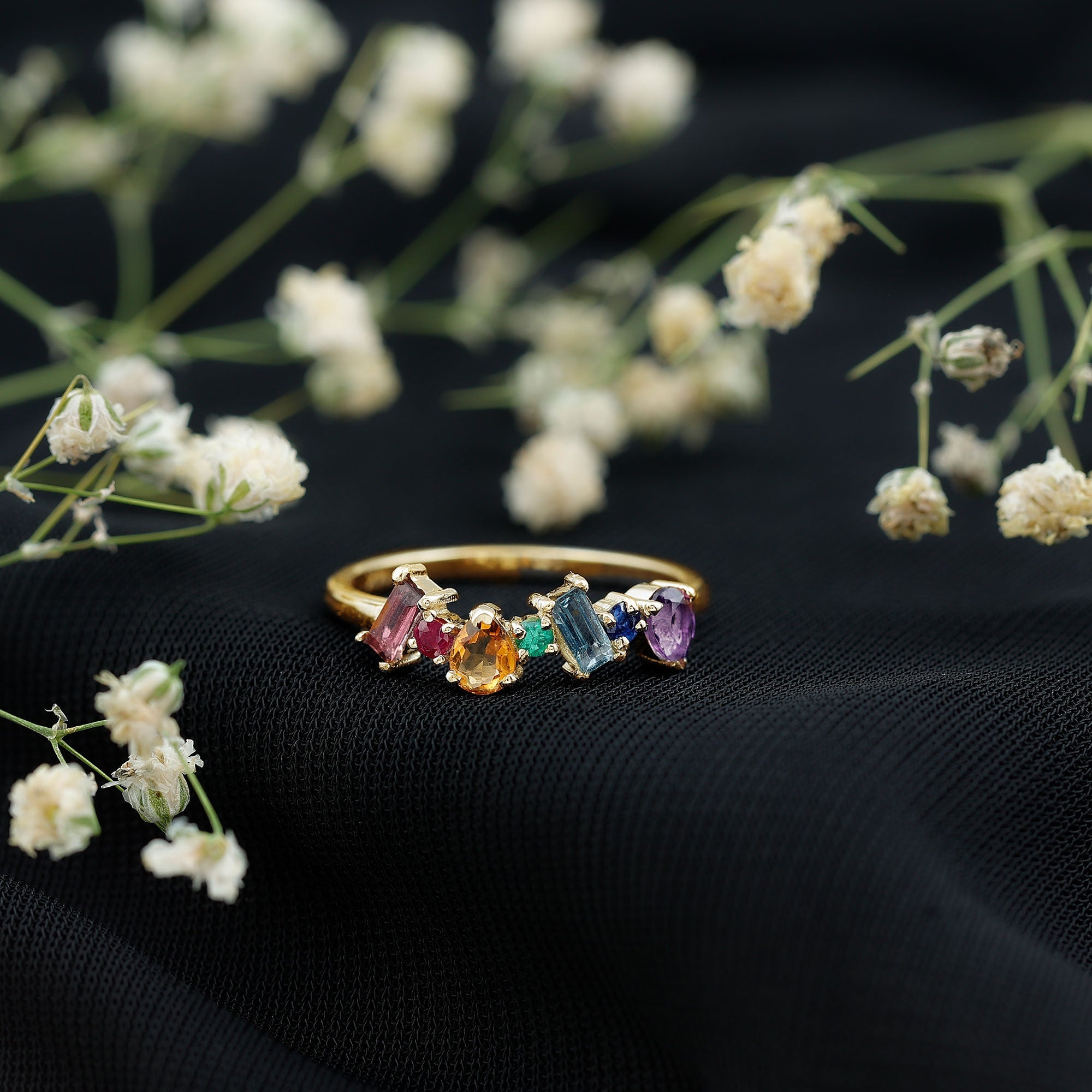 Natural Multi Gemstone Promise Ring for Women