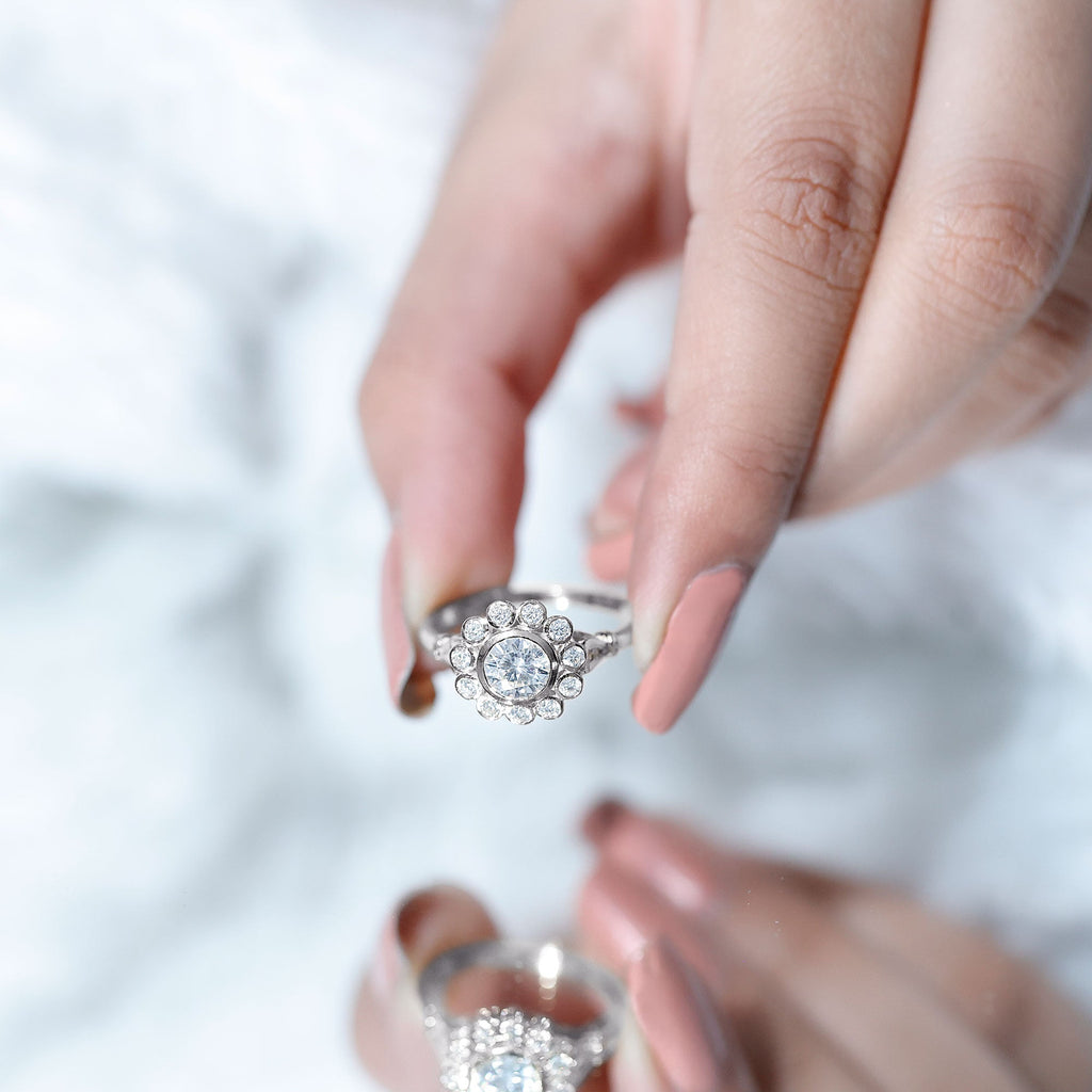 Certified Moissanite Bezel Set Engagement Ring