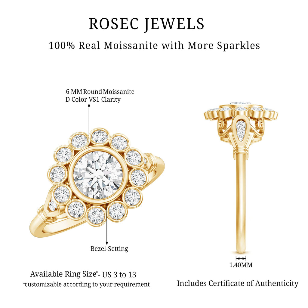 Certified Moissanite Bezel Set Engagement Ring