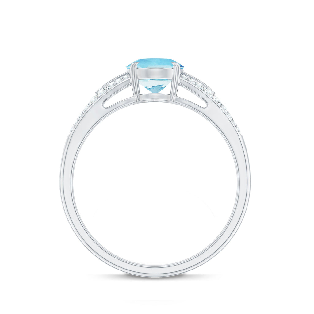 Genuine 1 Carat Oval Aquamarine Engagement Ring with Diamond Split Shank