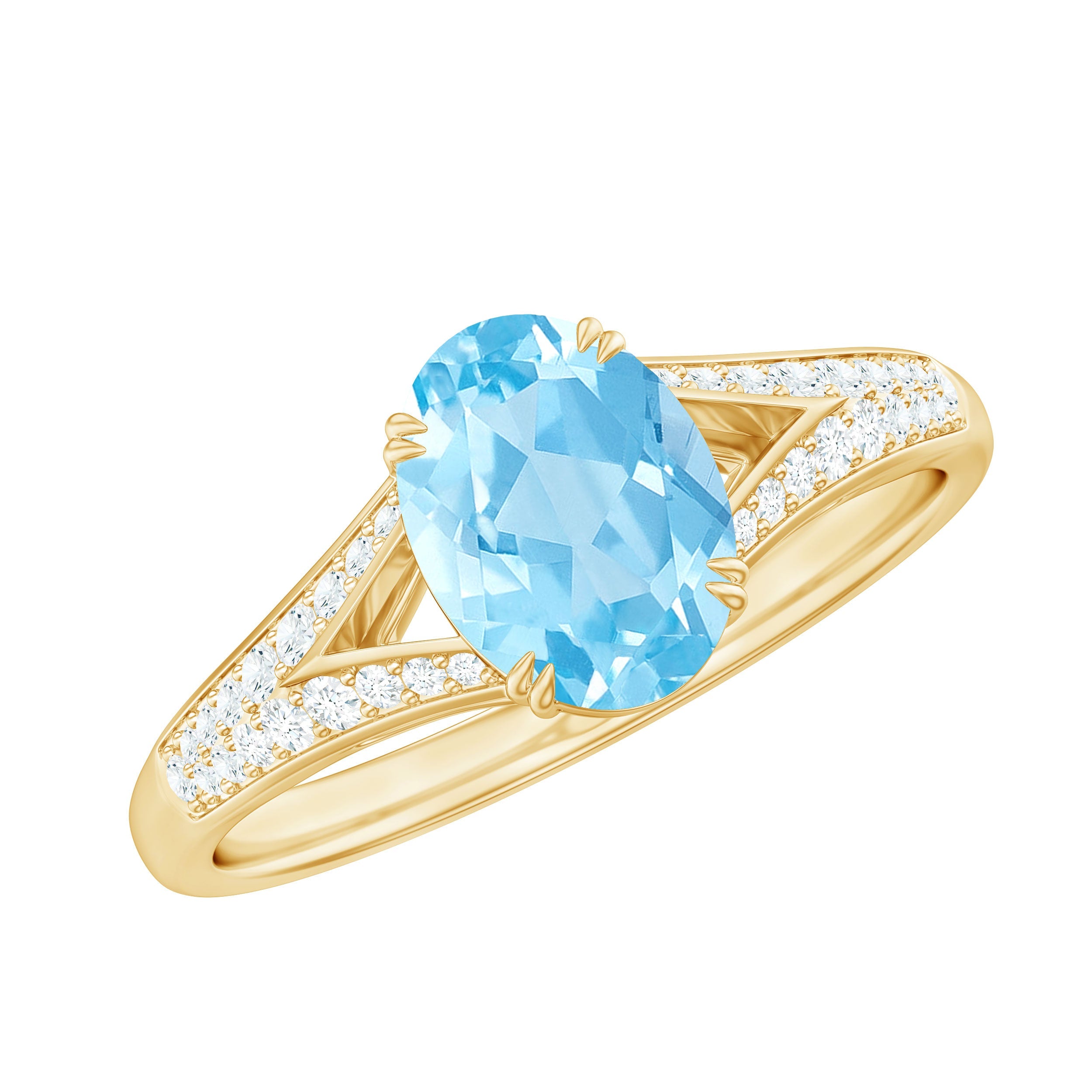 Genuine 1 Carat Oval Aquamarine Engagement Ring with Diamond Split Shank | Rings | Wiccan Center