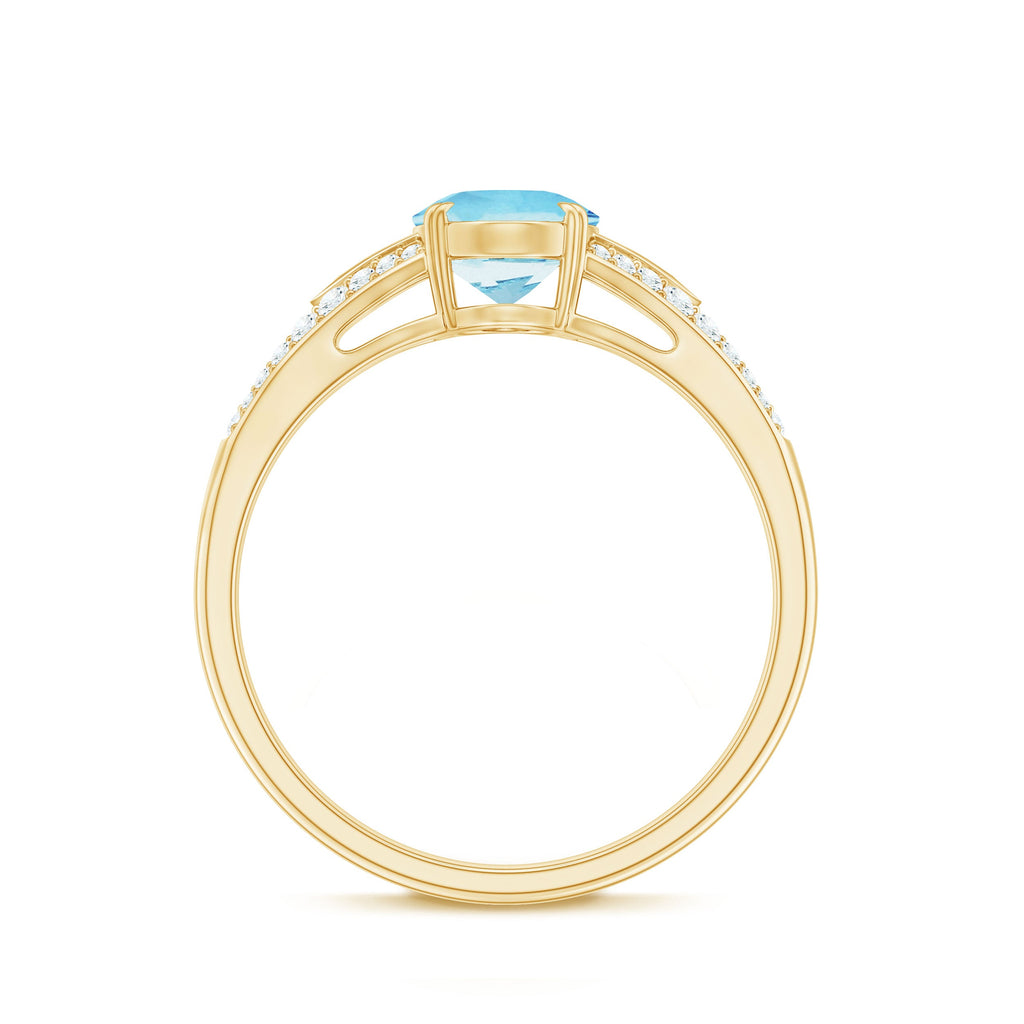 Genuine 1 Carat Oval Aquamarine Engagement Ring with Diamond Split Shank