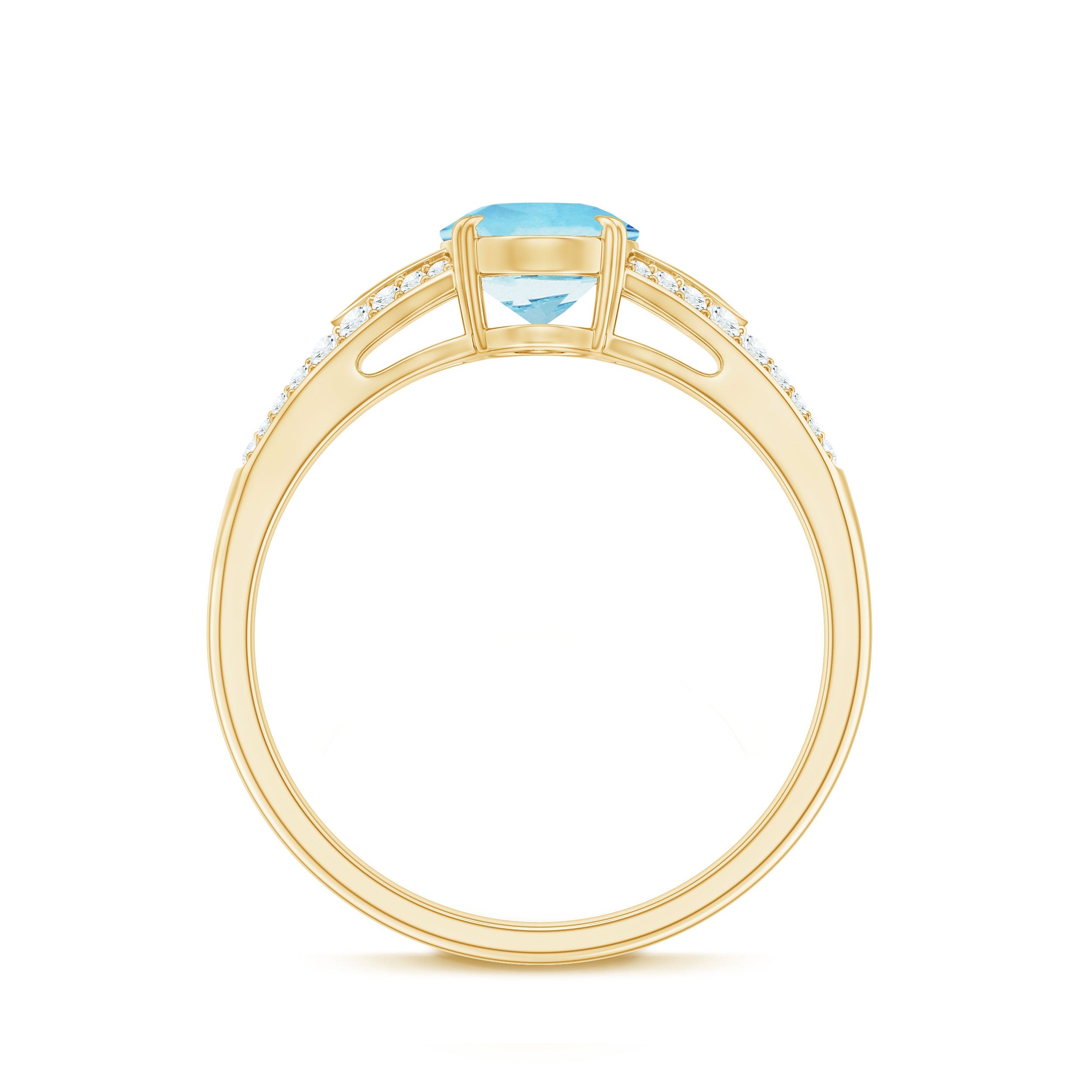 Genuine 1 Carat Oval Aquamarine Engagement Ring with Diamond Split Shank