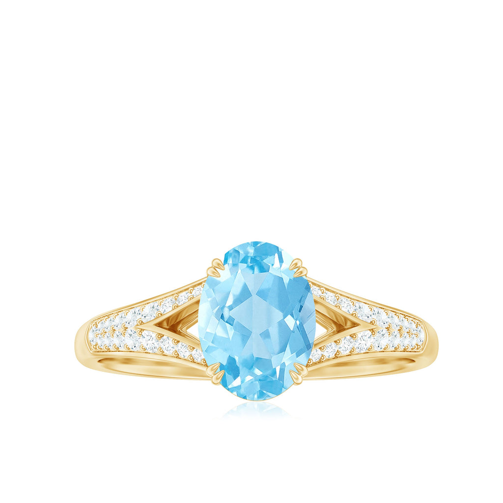 Genuine 1 Carat Oval Aquamarine Engagement Ring with Diamond Split Shank