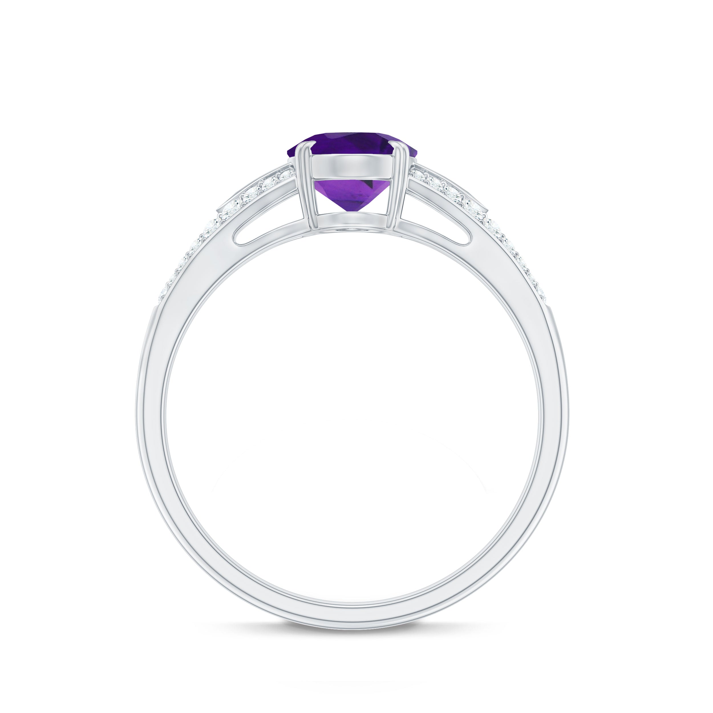 1 Carat Oval Amethyst Solitaire Engagement Ring with Diamond Split Shank