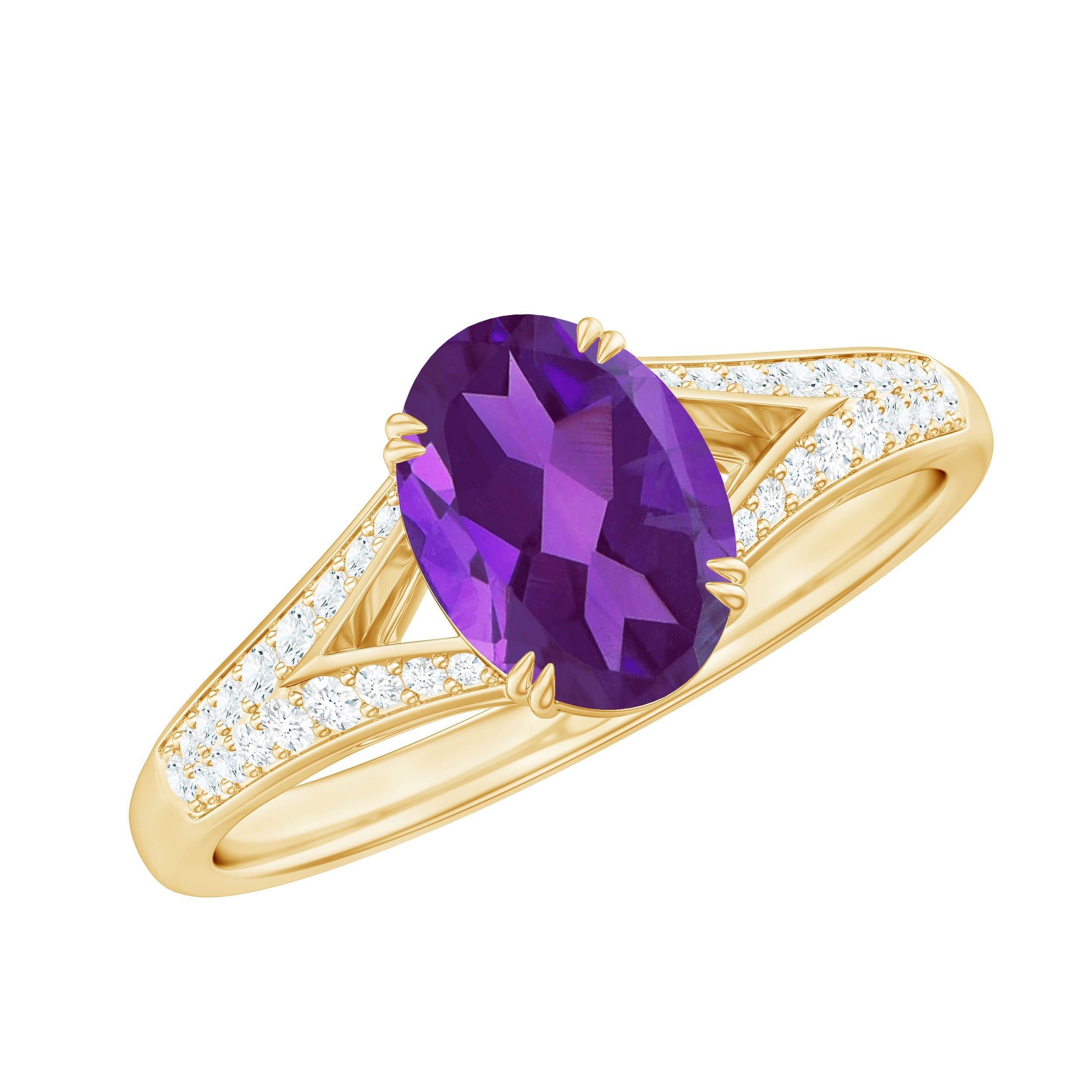 1 Carat Oval Amethyst Solitaire Engagement Ring with Diamond Split Shank | Rings | Wiccan Center