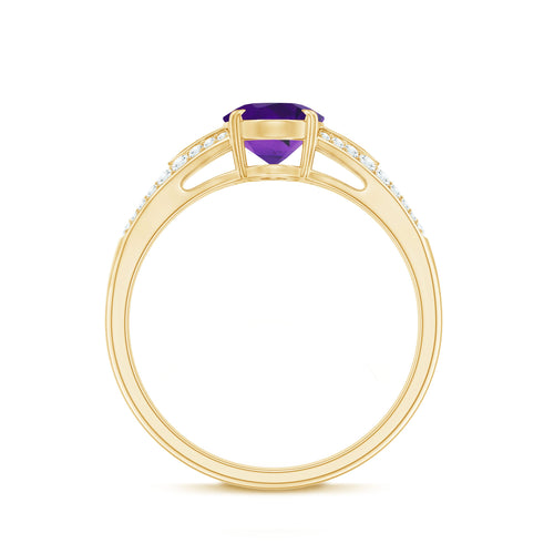1 Carat Oval Amethyst Solitaire Engagement Ring with Diamond Split Shank | Rings | Wiccan Center