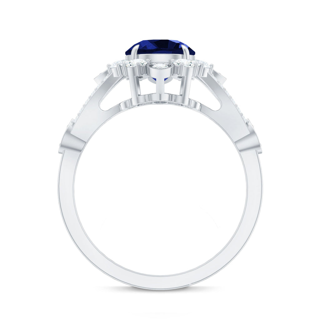 Certified 2.7 Carat Lab Grown Blue Sapphire Flower Engagement Ring with Diamond
