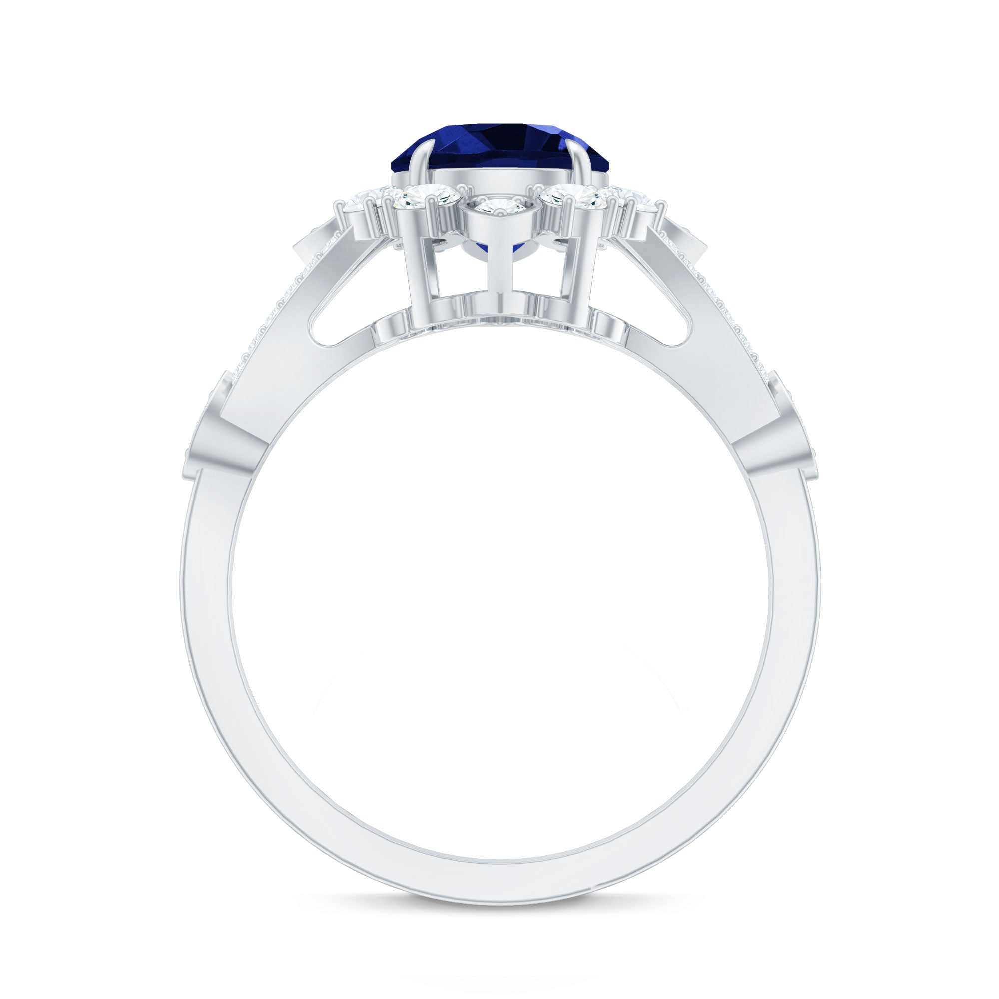 Certified 2.7 Carat Lab Grown Blue Sapphire Flower Engagement Ring with Diamond