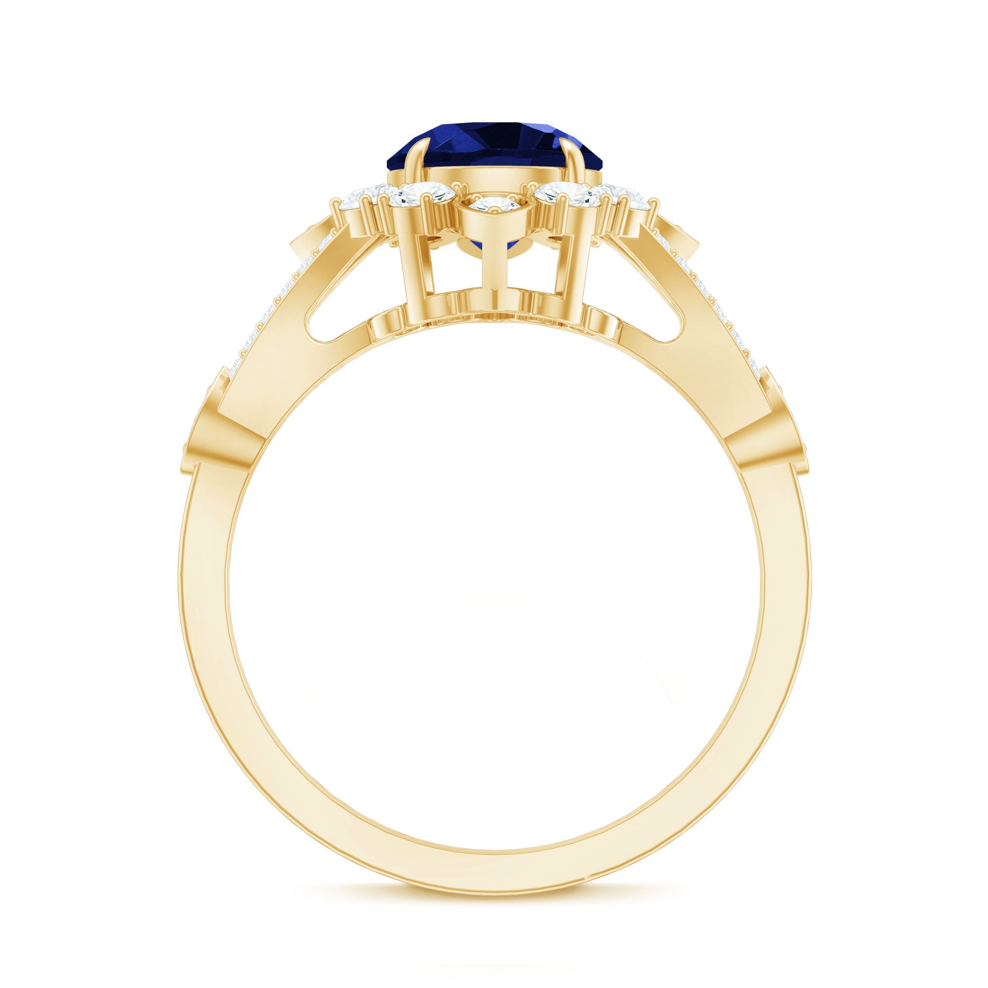 Certified 2.7 Carat Lab Grown Blue Sapphire Flower Engagement Ring with Diamond