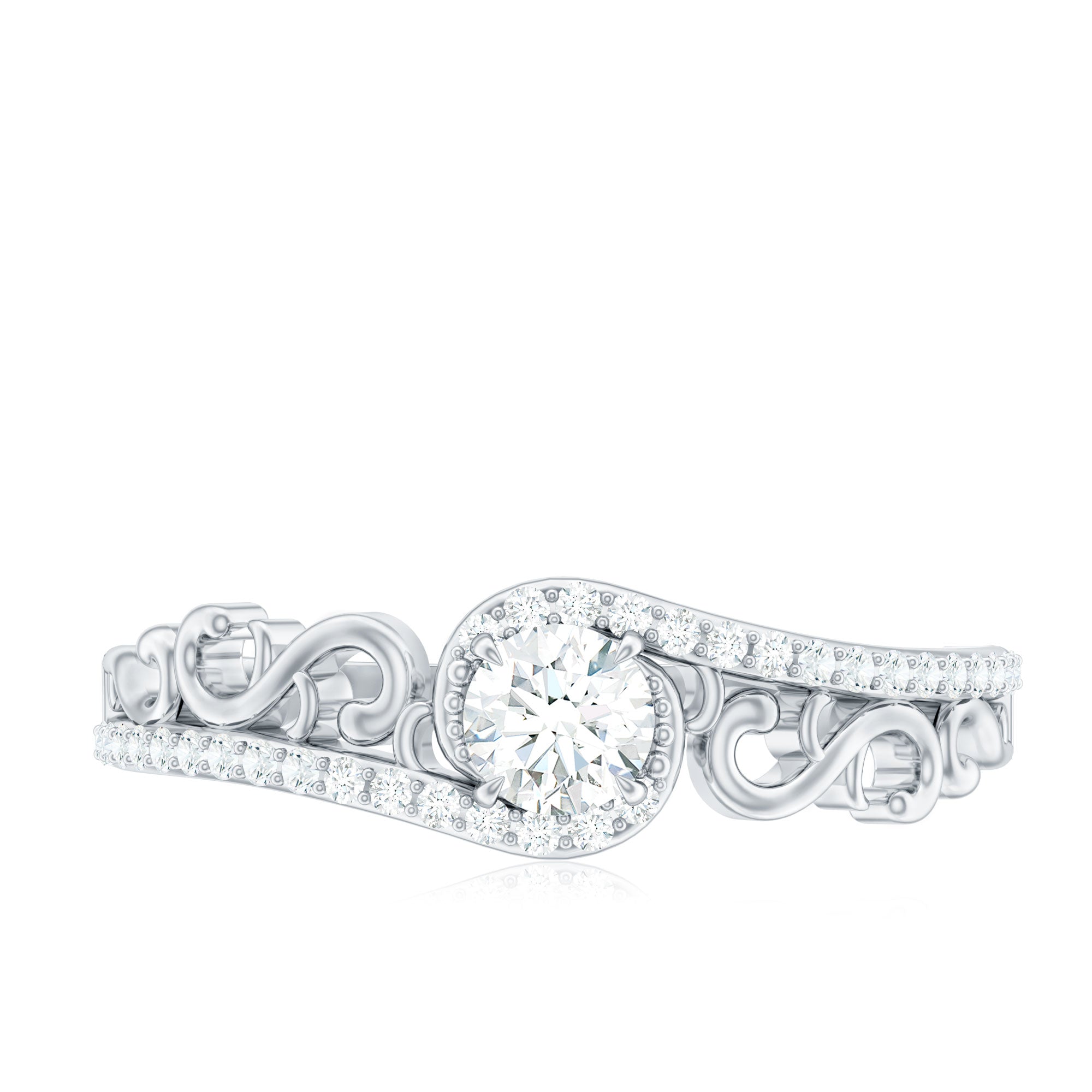 Vintage Style Diamond Engagement Ring with Bypass Shank