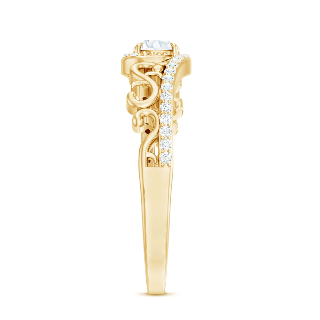 Vintage Style Diamond Engagement Ring with Bypass Shank
