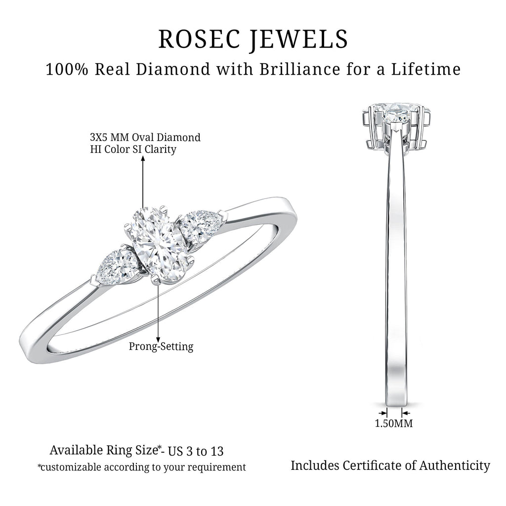 Real Diamond 3 Stone Promise Ring for Valentines