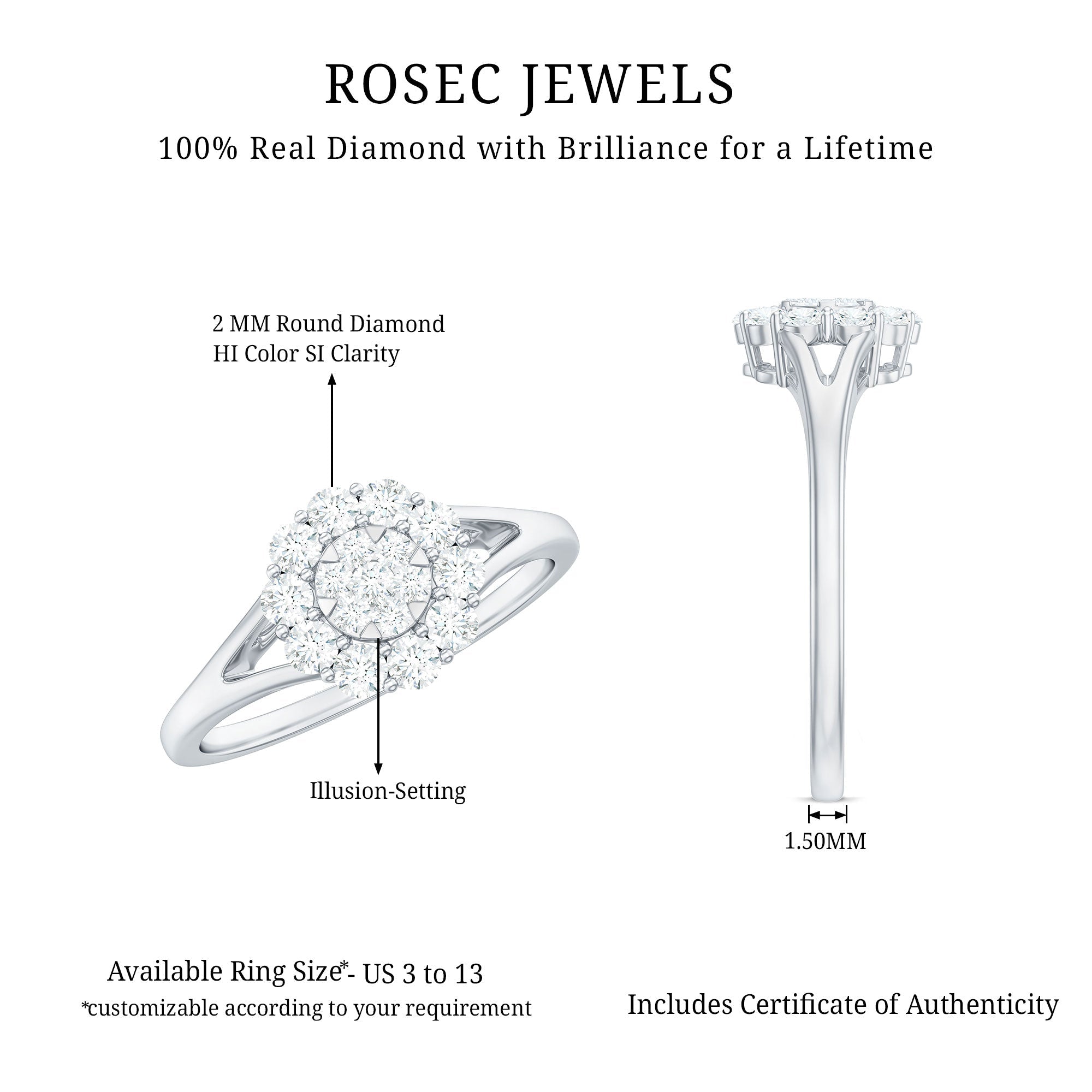 Certified Real Diamond Cluster Ring with Halo