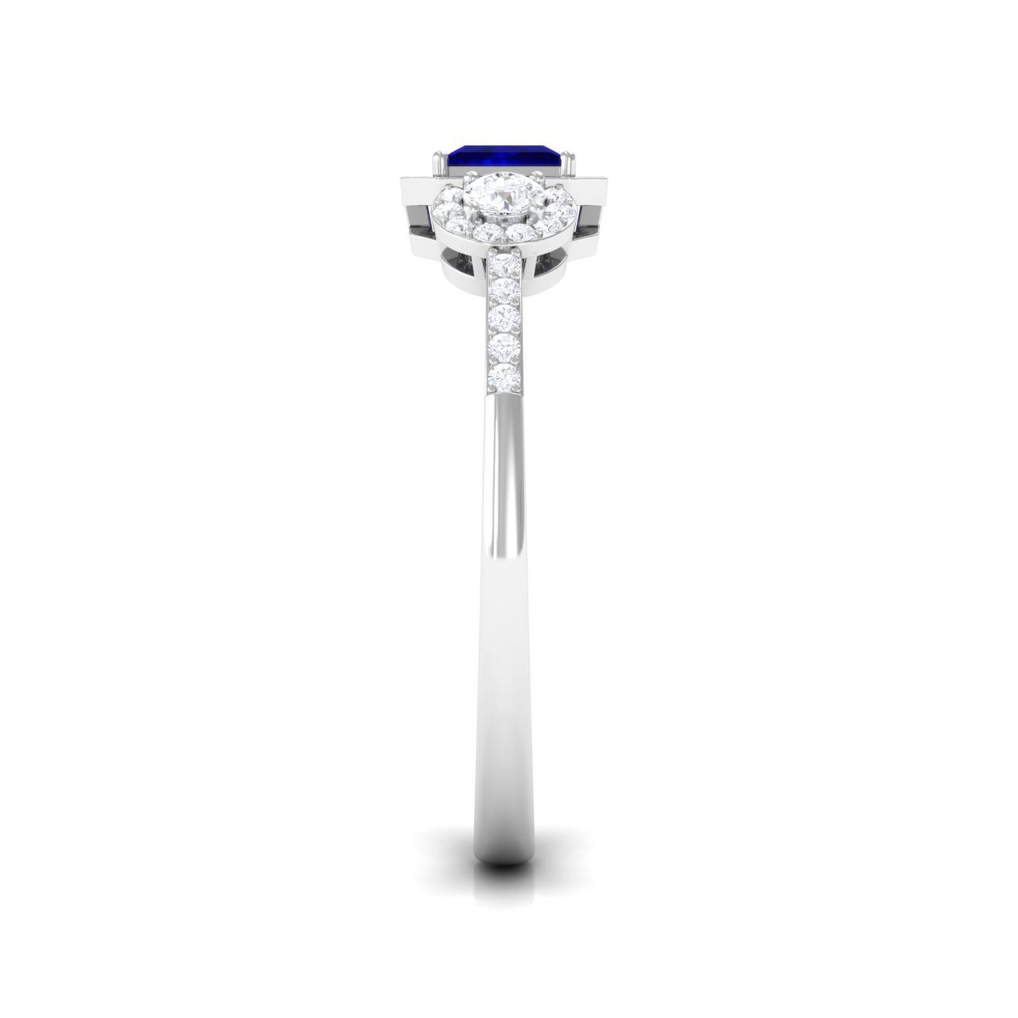 Real Blue Sapphire Princess Cut Blue Sapphire Engagement Ring with Diamond