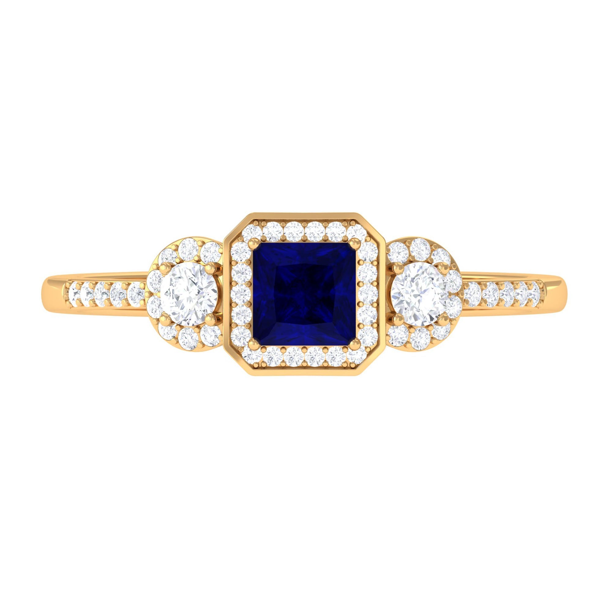 Real Blue Sapphire Princess Cut Blue Sapphire Engagement Ring with Diamond | Rings | Wiccan Center
