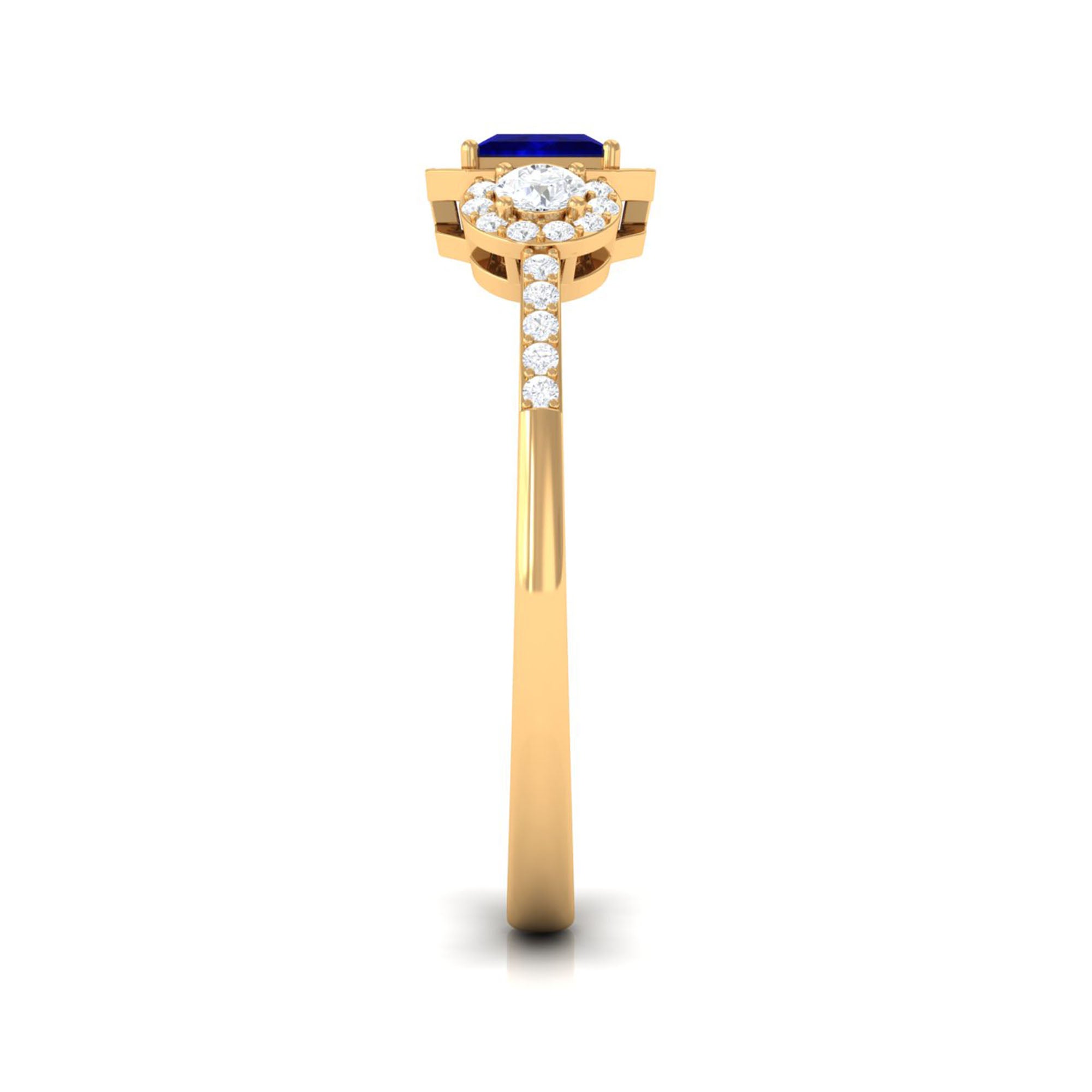 Real Blue Sapphire Princess Cut Blue Sapphire Engagement Ring with Diamond