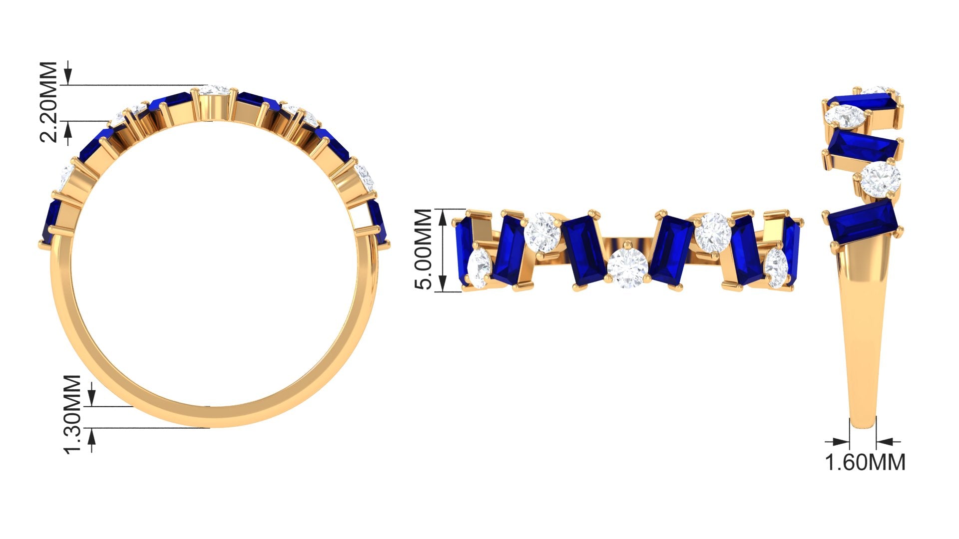 Genuine Baguette Blue Sapphire Half Eternity Ring with Diamond