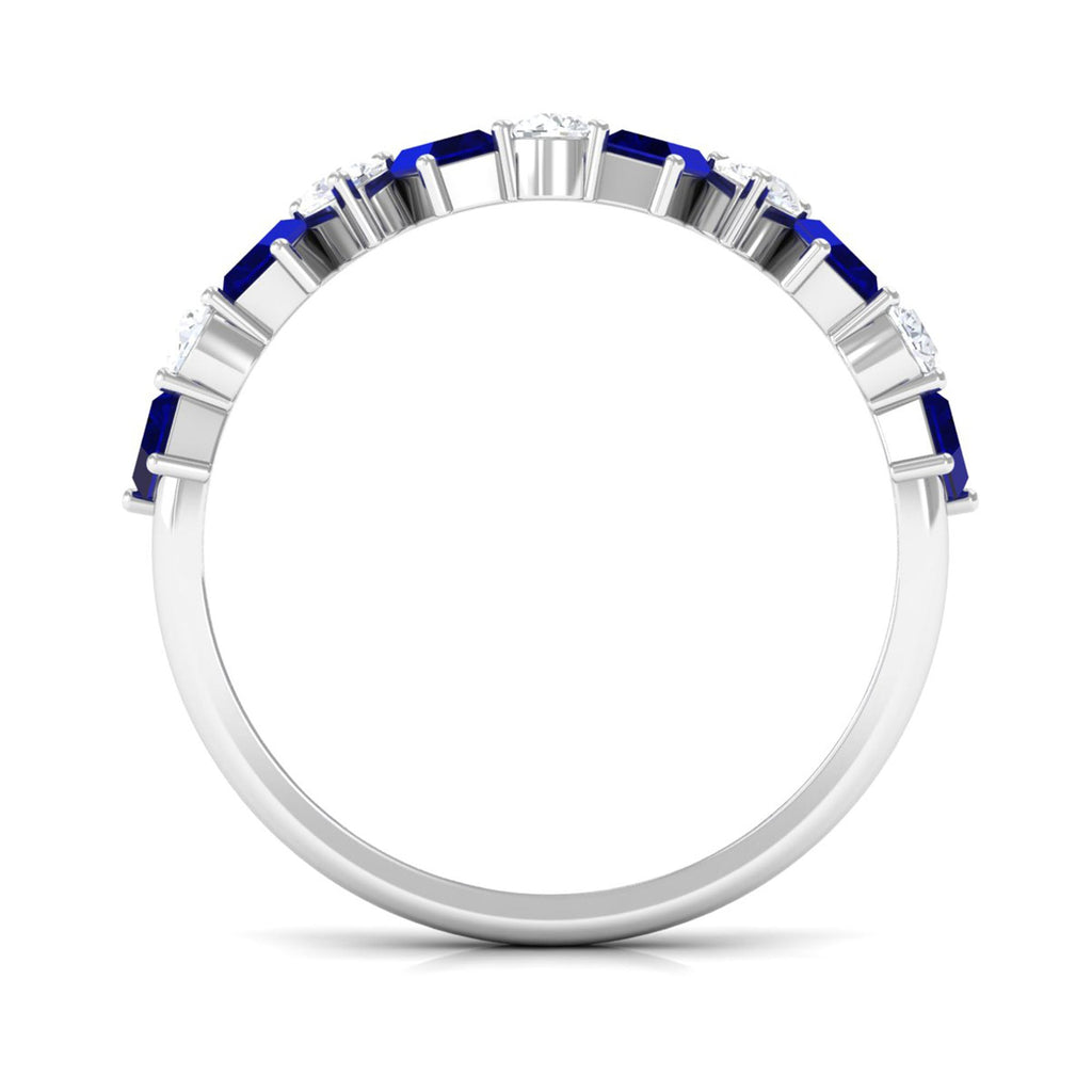 Genuine Baguette Blue Sapphire Half Eternity Ring with Diamond