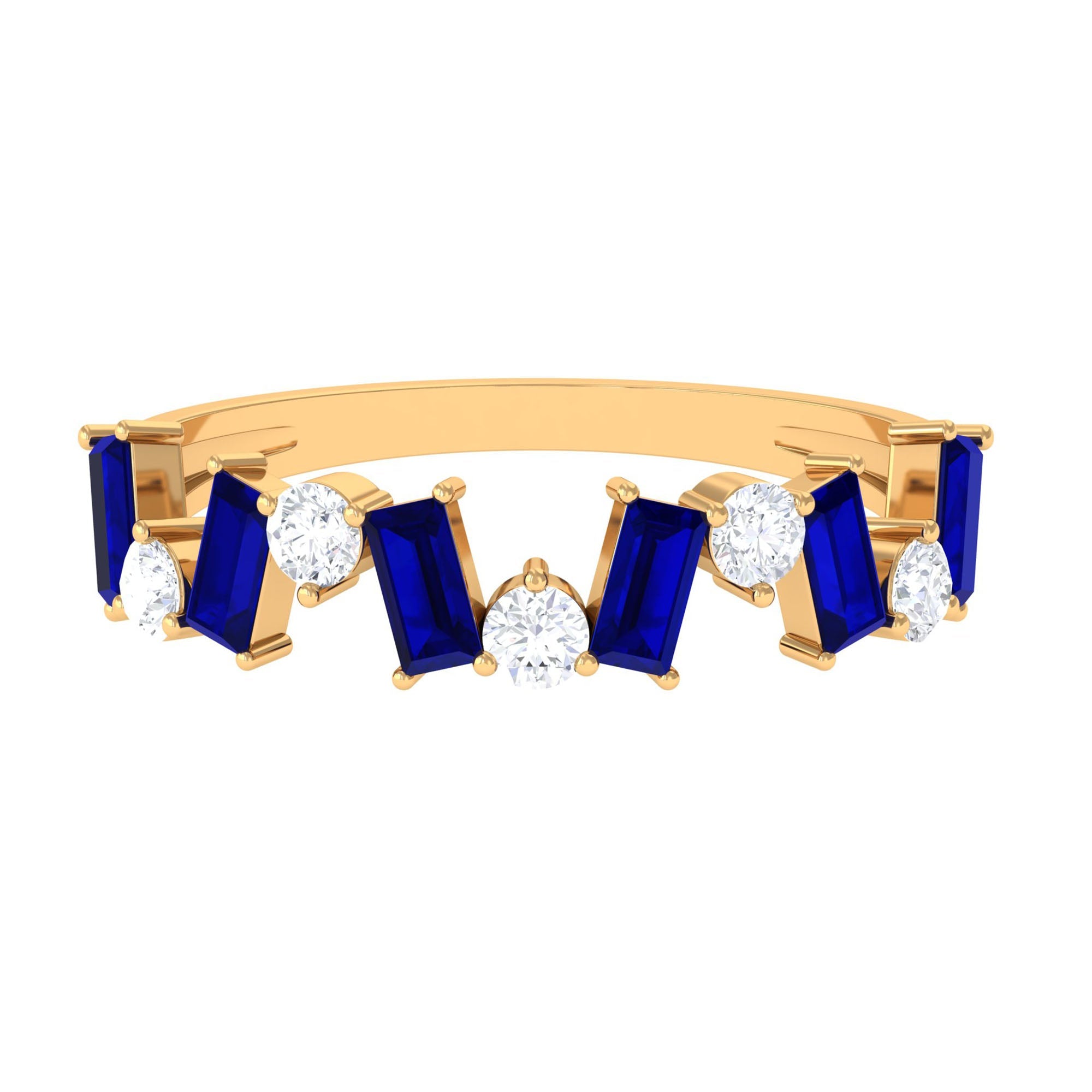 Genuine Baguette Blue Sapphire Half Eternity Ring with Diamond | Rings | Wiccan Center