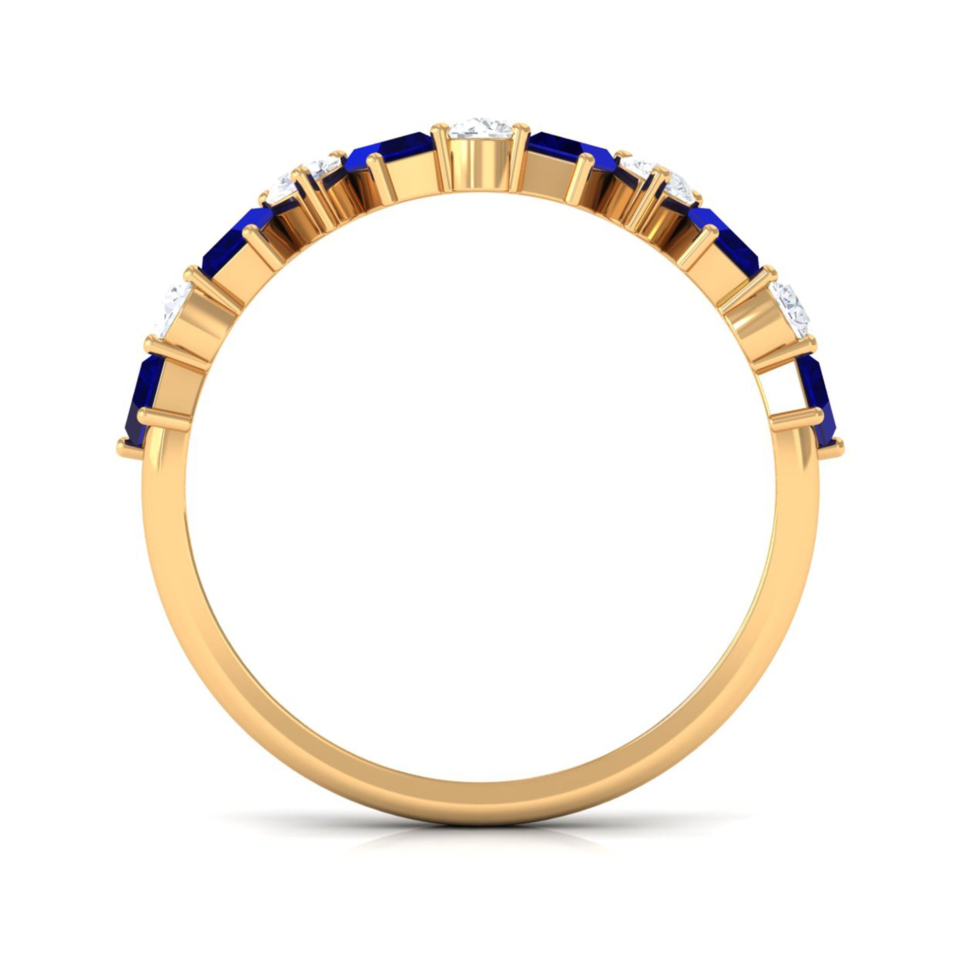 Genuine Baguette Blue Sapphire Half Eternity Ring with Diamond