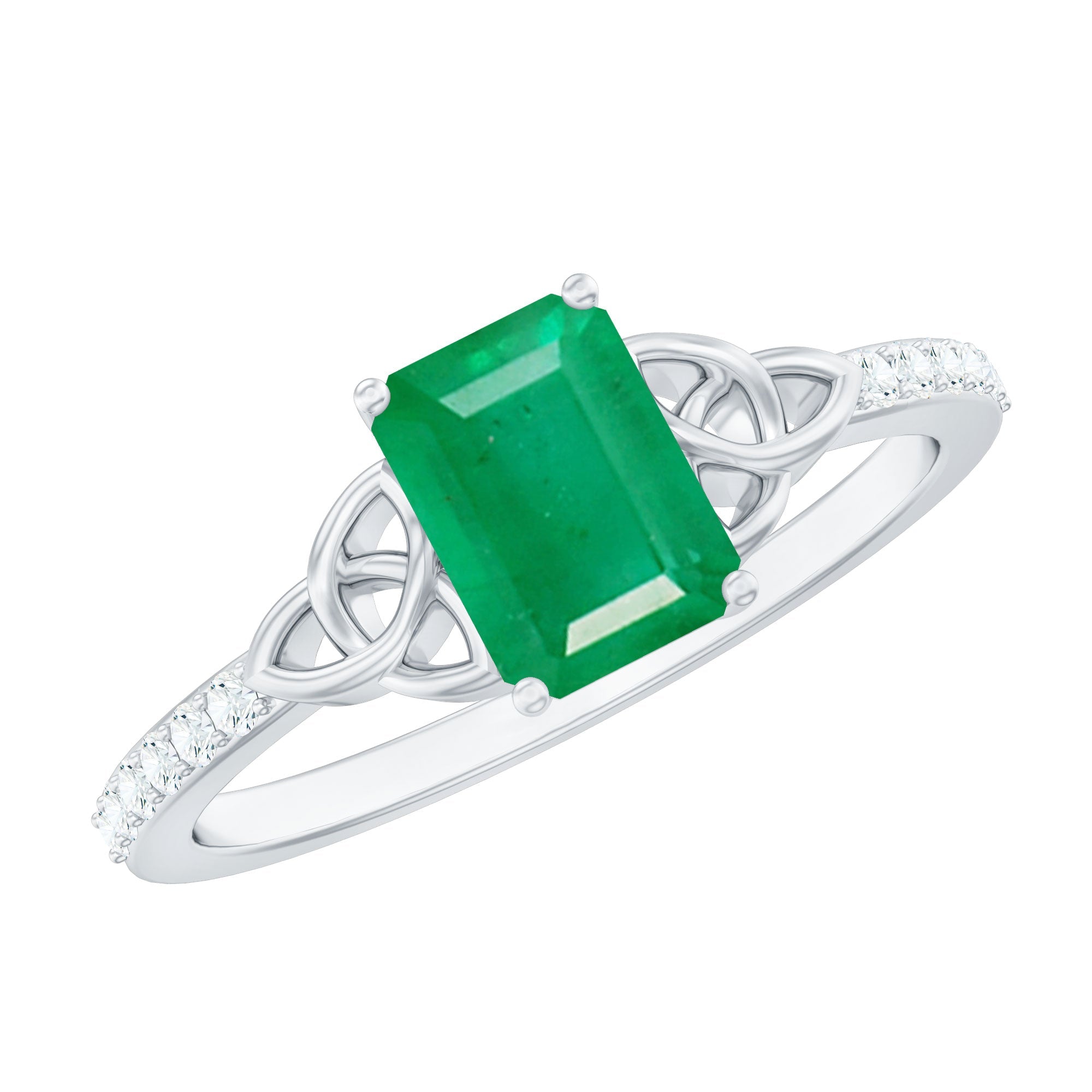 Natural 1.2 Carat Emerald Cut Emerald Diamond Engagement Ring with Celtic Knot