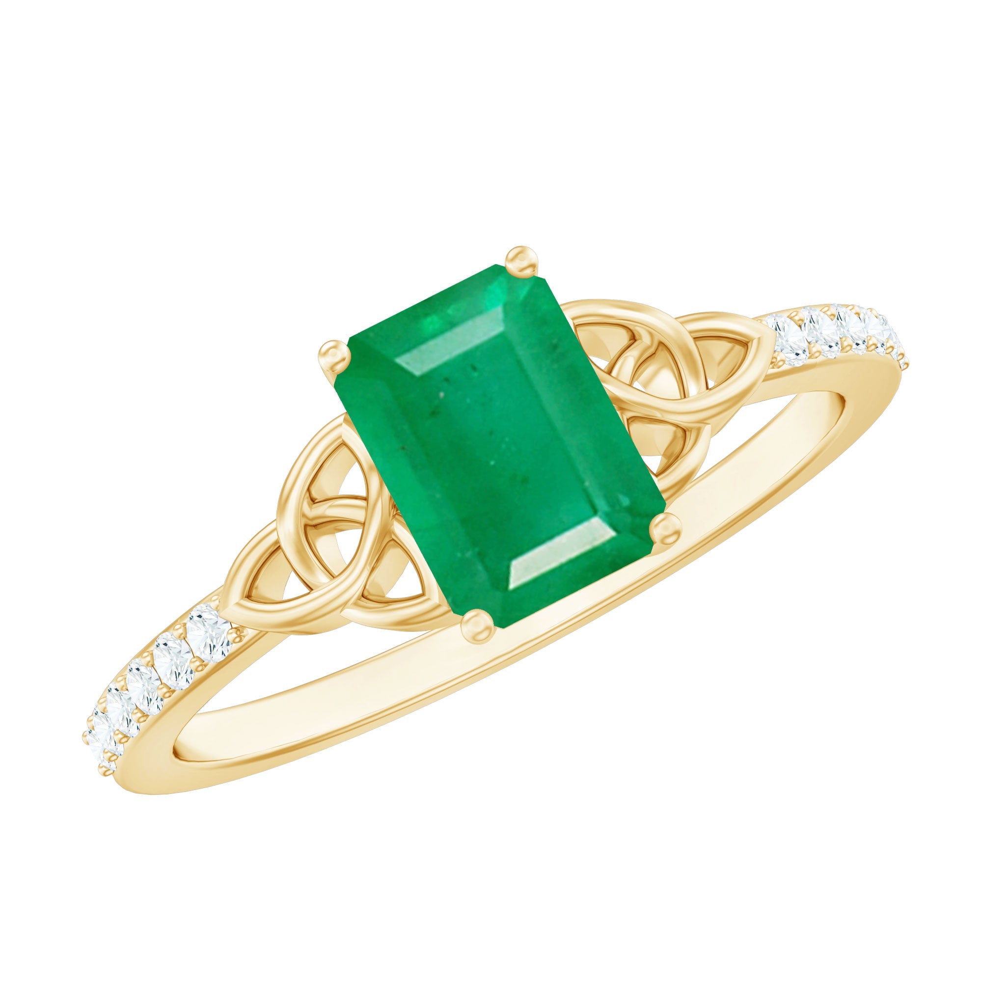 Natural 1.2 Carat Emerald Cut Emerald Diamond Engagement Ring with Celtic Knot | Rings | Wiccan Center