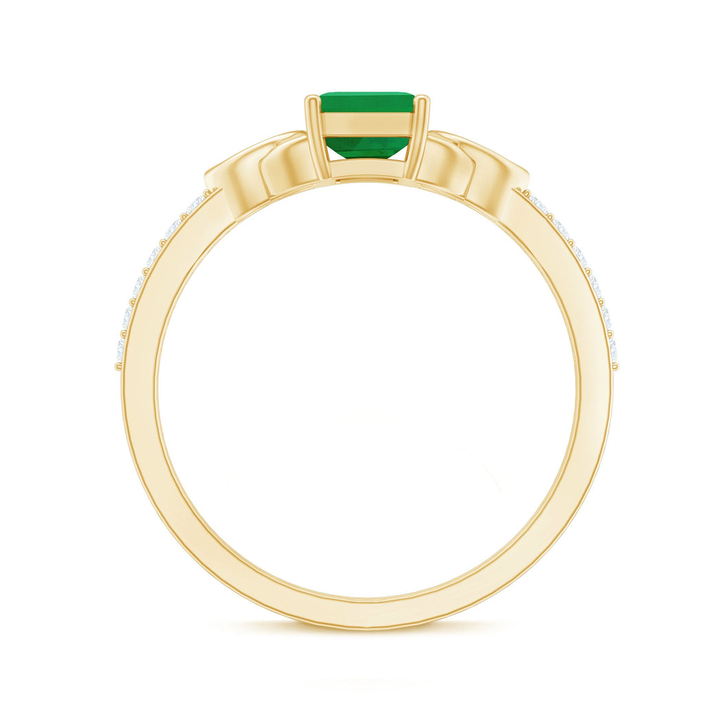 Natural 1.2 Carat Emerald Cut Emerald Diamond Engagement Ring with Celtic Knot